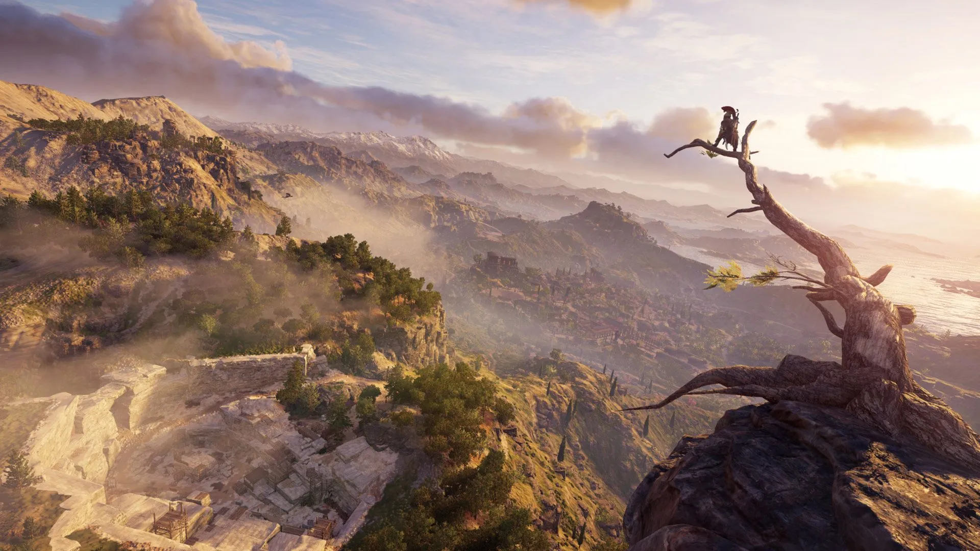 Alexios nhìn ngắm cảnh quan tuyệt đẹp của Hy Lạp cổ đại trong Assassin's Creed Odyssey