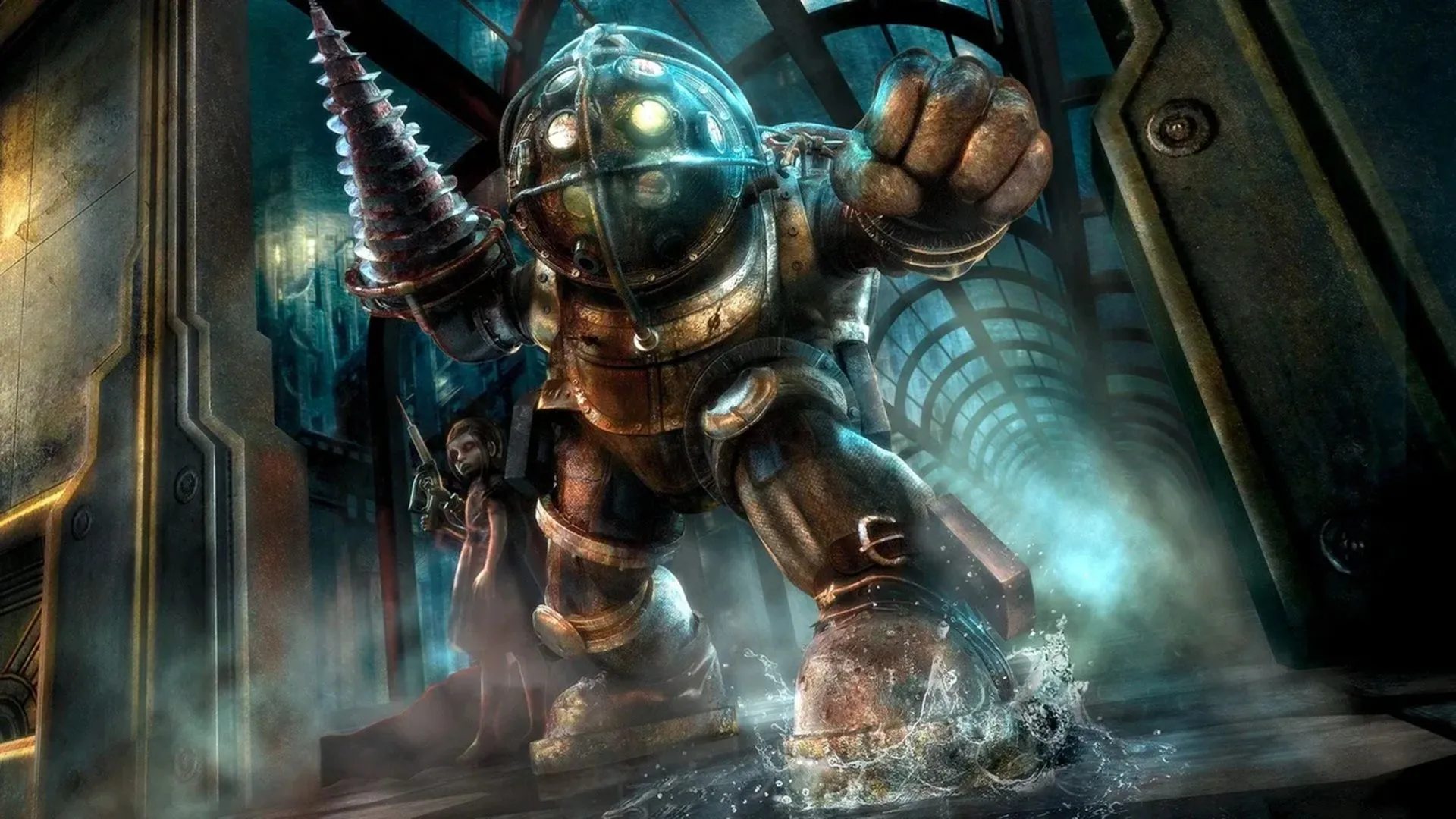 Ảnh bìa game BioShock trên Xbox 360 với Big Daddy và Little Sister, biểu tượng của thành phố Rapture.