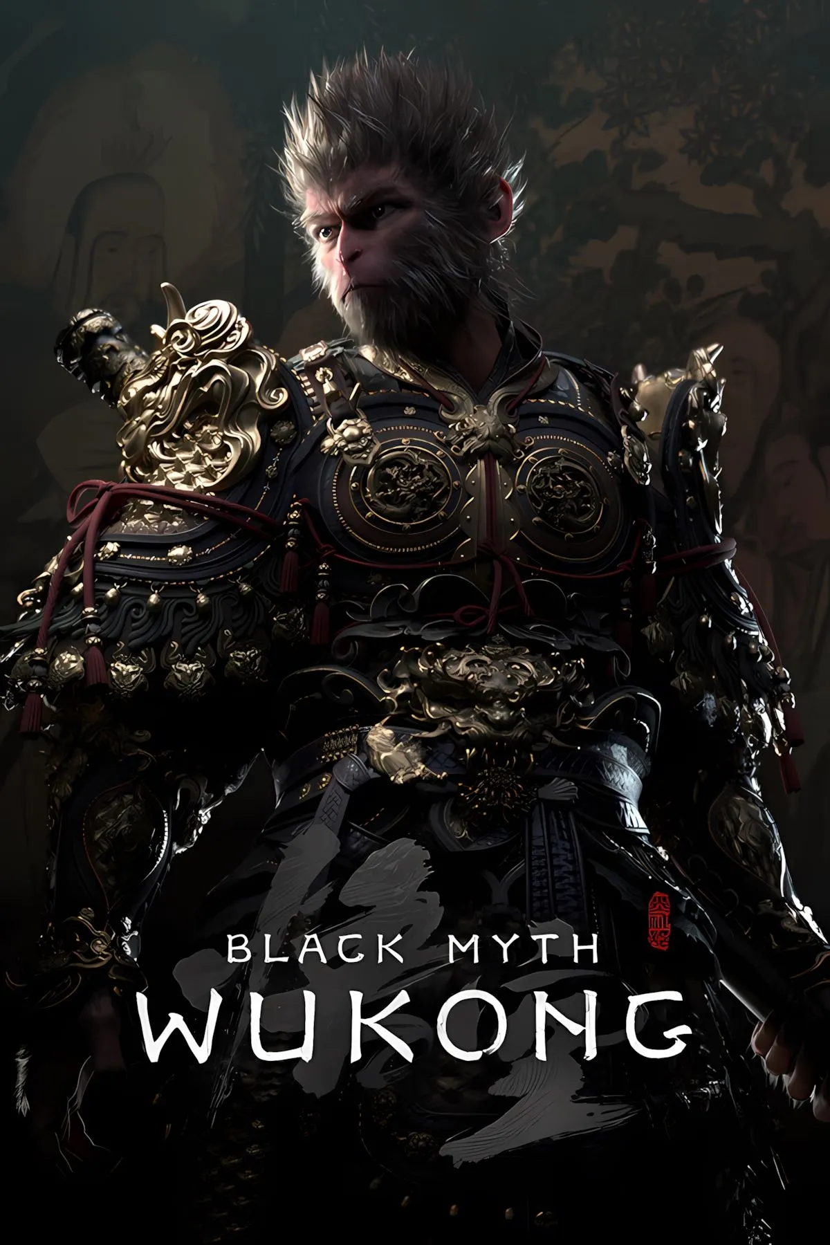 Ảnh bìa game Black Myth Wukong, hình ảnh Tôn Ngộ Không đang chiến đấu