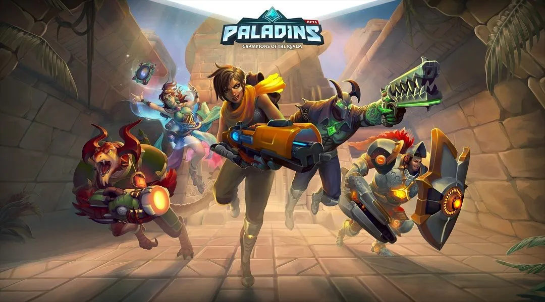 Ảnh bìa game Paladins: Champions of the Realm với các nhân vật đặc trưng