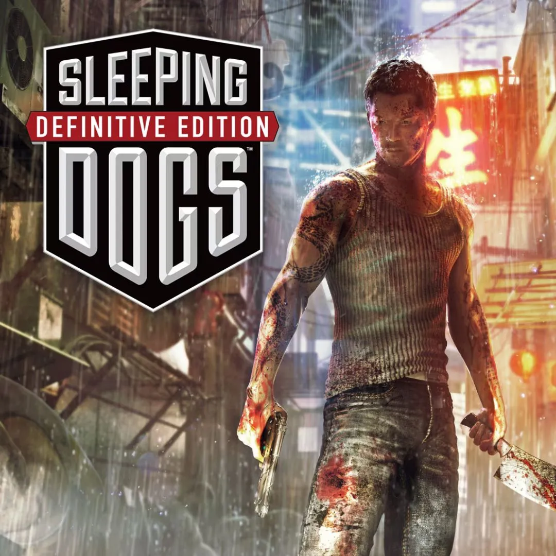 Ảnh bìa game Sleeping Dogs: Definitive Edition với nhân vật chính Wei Shen trên đường phố Hong Kong.