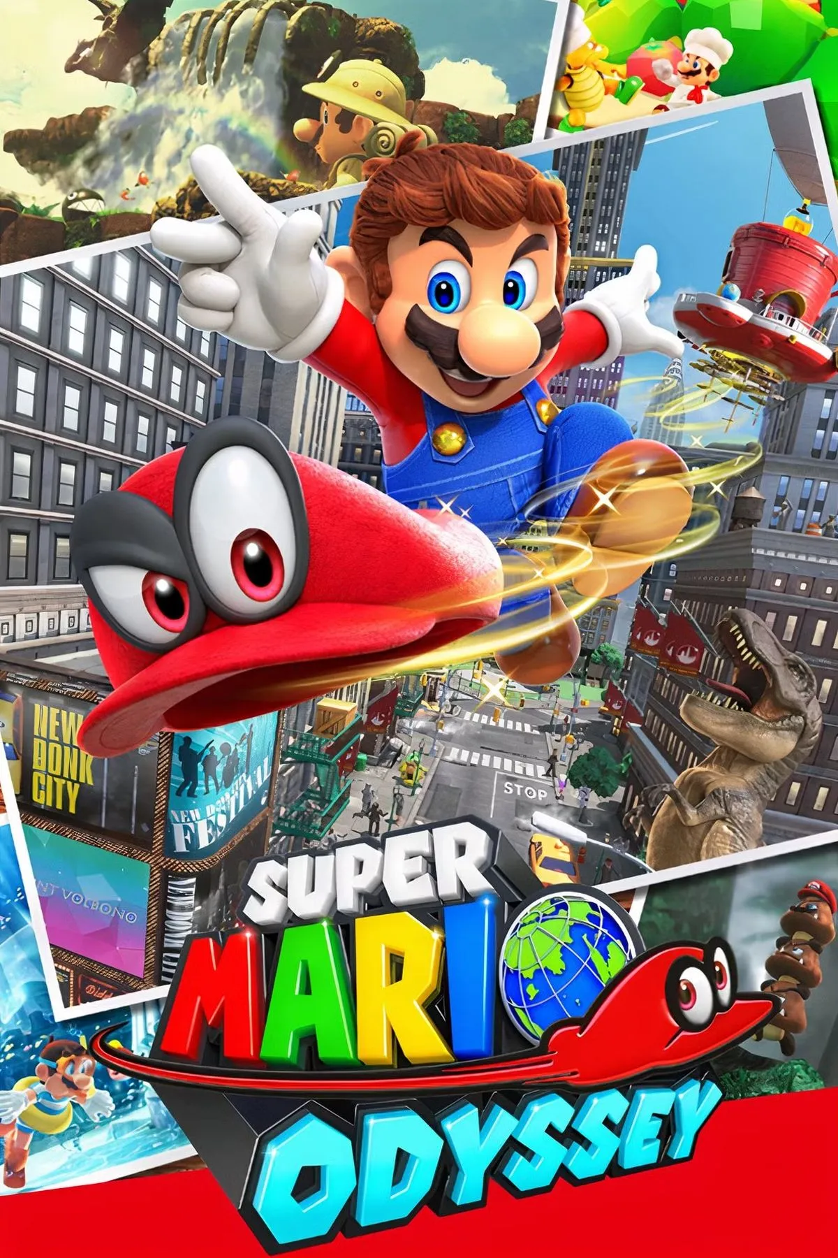 Ảnh bìa game Super Mario Odyssey, một tựa game platformer 3D đầy màu sắc