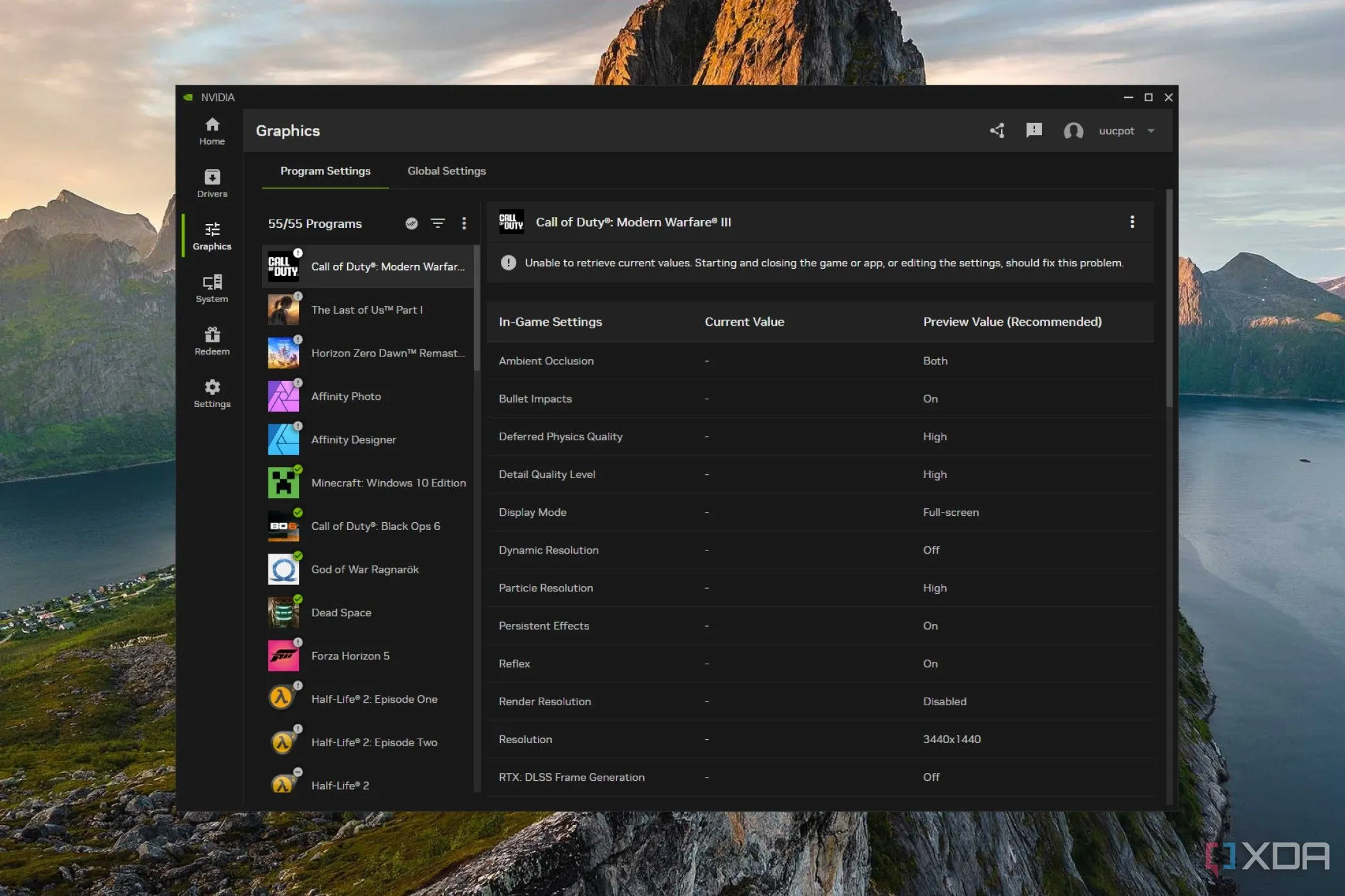 Ảnh chụp màn hình giao diện cài đặt đồ họa từng chương trình trong ứng dụng Nvidia App mới.