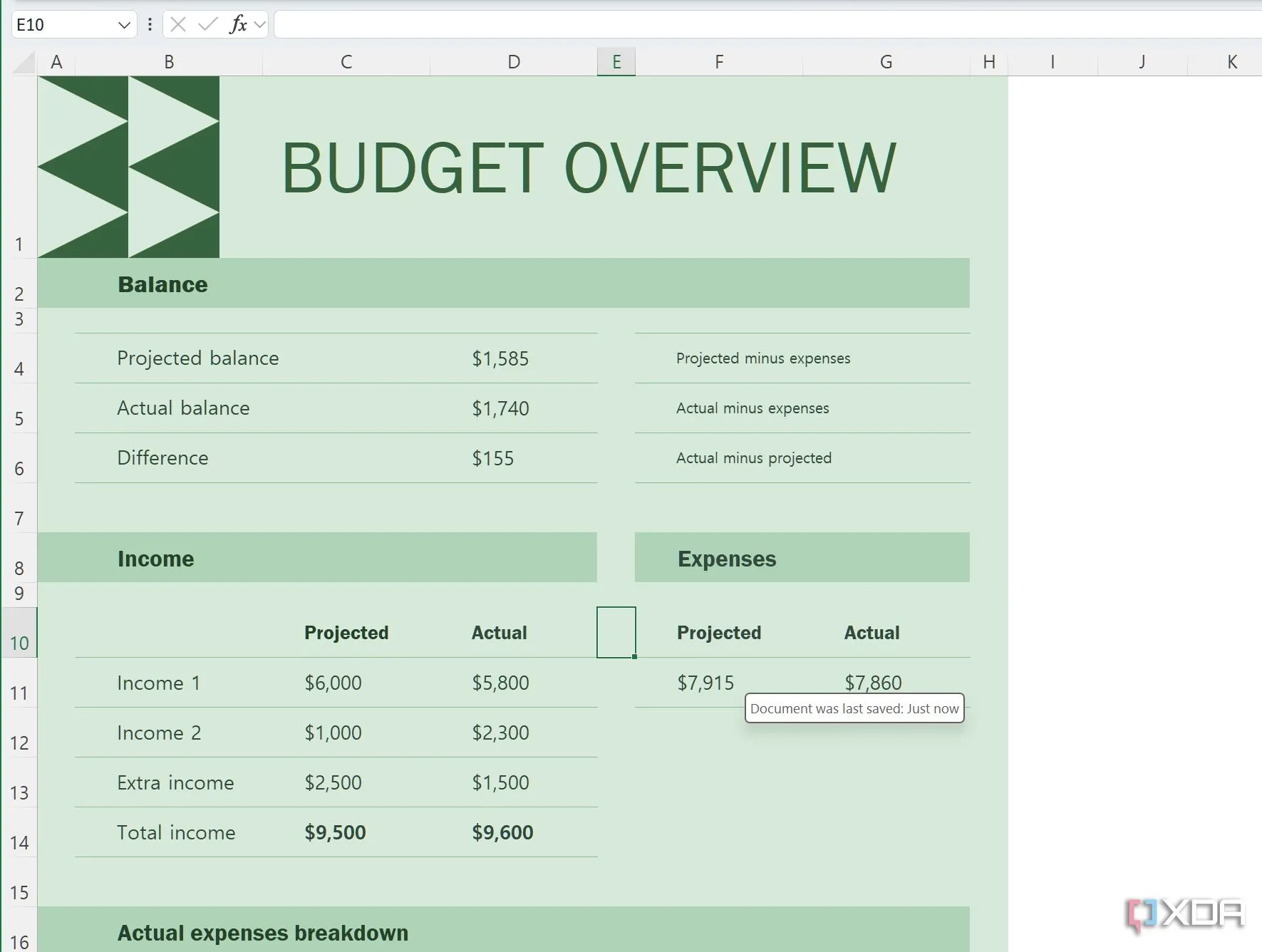 Bảng tính Excel theo dõi ngân sách chi tiêu gia đình hàng tháng