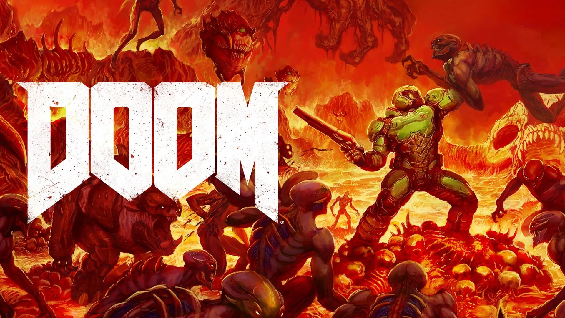 Bìa game Doom 2016 trên Nintendo Switch, với nhân vật Doom Slayer mạnh mẽ