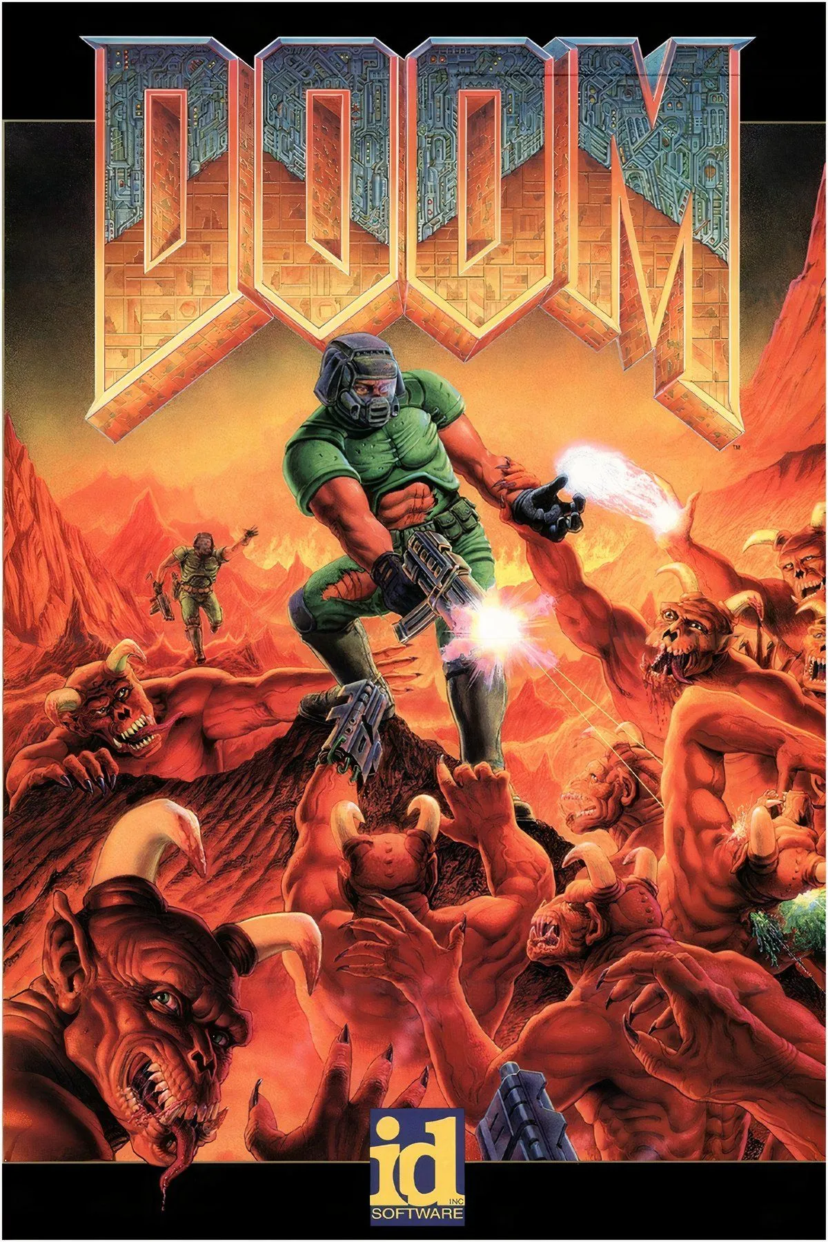 Bìa game Doom phiên bản Long Box cho PlayStation 1, với thiết kế hộp cao đặc trưng.