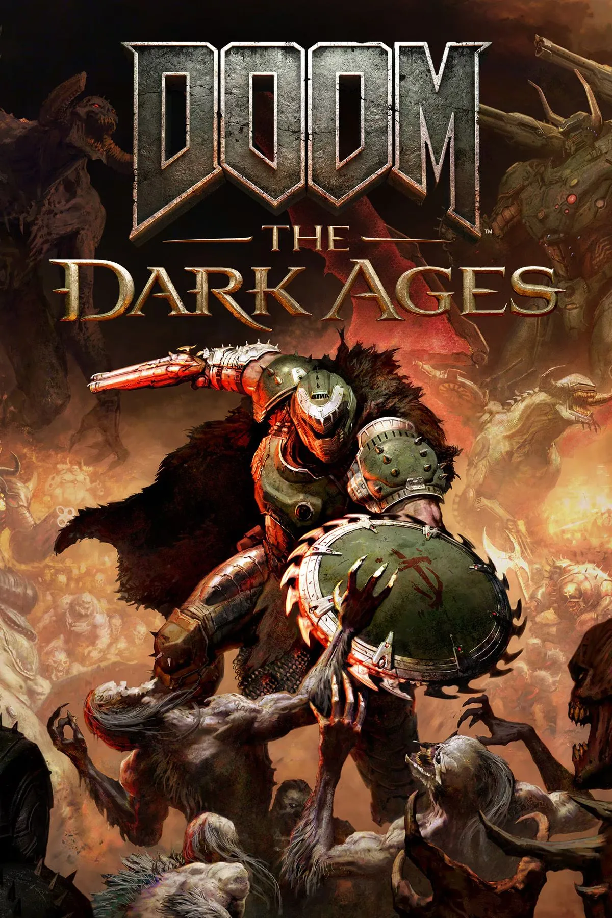 Bìa game Doom: The Dark Ages với biểu tượng Doom Slayer và bối cảnh tăm tối
