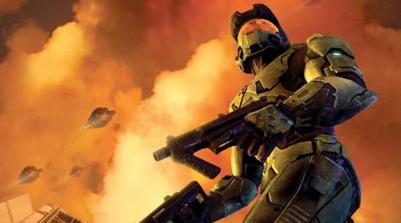 Bìa game Halo 2 với hình ảnh Master Chief, biểu tượng của Xbox và game FPS