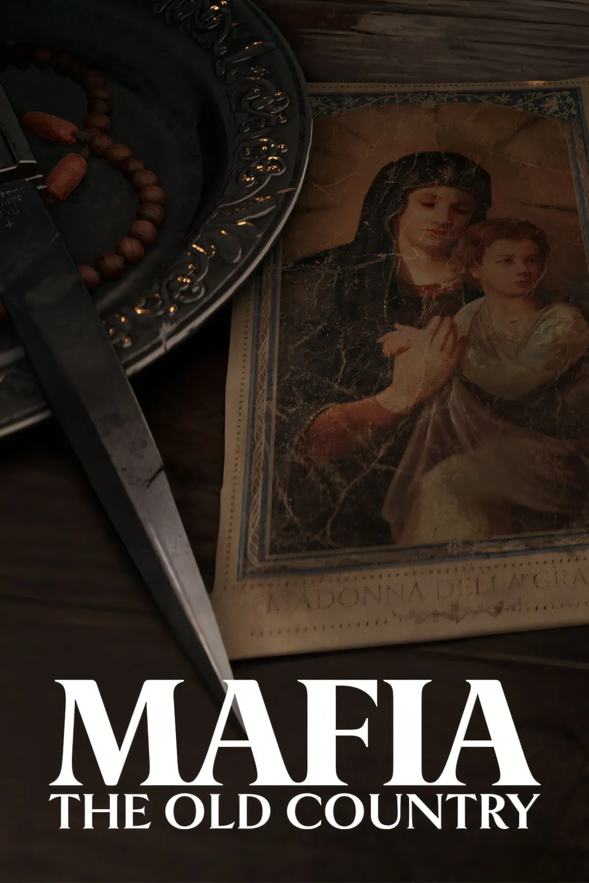 Bìa game Mafia: The Old Country với hình ảnh nhân vật chính cầm súng trong bối cảnh phong cách Ý cổ điển