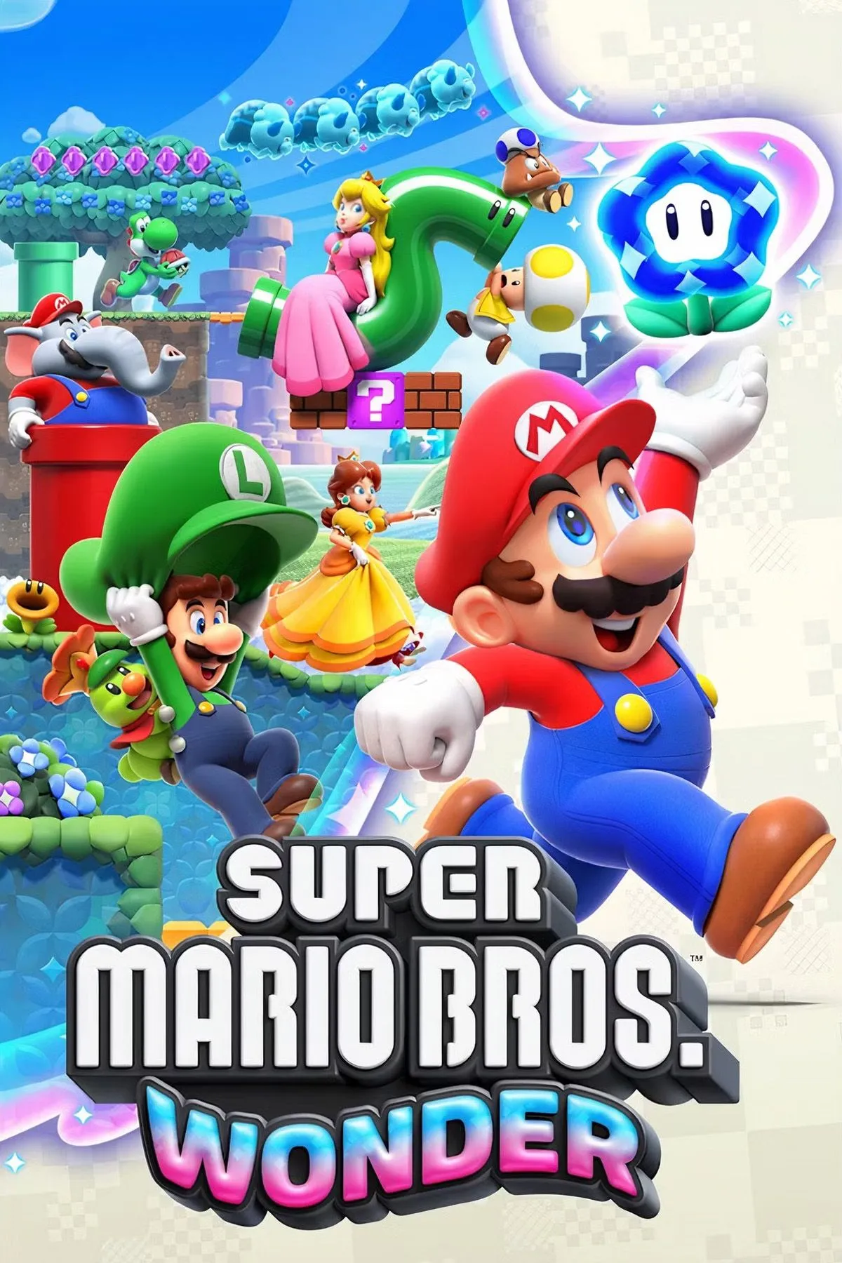 Bìa trò chơi Super Mario Bros. Wonder với các nhân vật chính