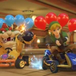 Bowser và Link đua xe trong Mario Kart 8 Deluxe, một trò chơi Wii U được bán lại thành công trên Nintendo Switch