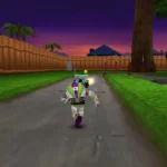 Buzz Lightyear chạy trên phố trong game Toy Story 2: Buzz Lightyear to the Rescue trên PlayStation.