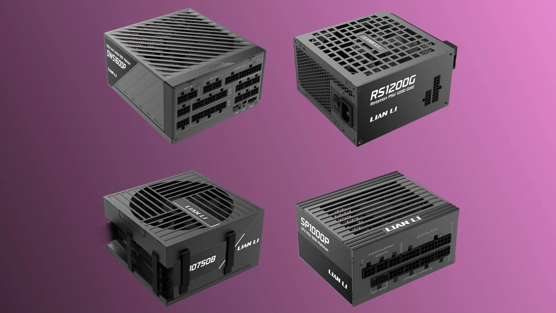Các dòng nguồn máy tính Lian Li DWS, RS, RB, SP series được trưng bày tại Computex 2025, với công suất và hiệu suất đa dạng