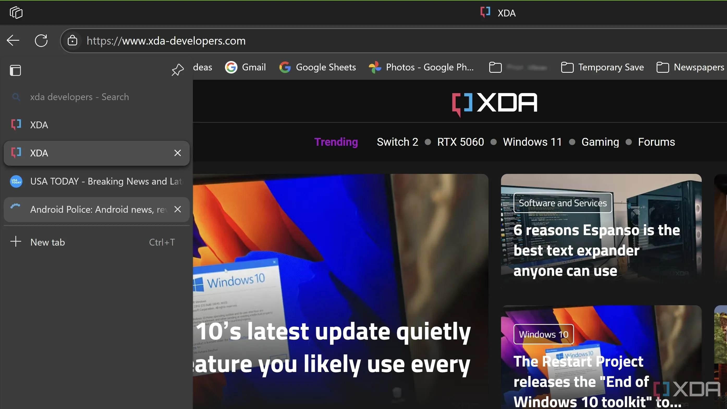 Các tab được bố trí theo chiều dọc trong trình duyệt Microsoft Edge