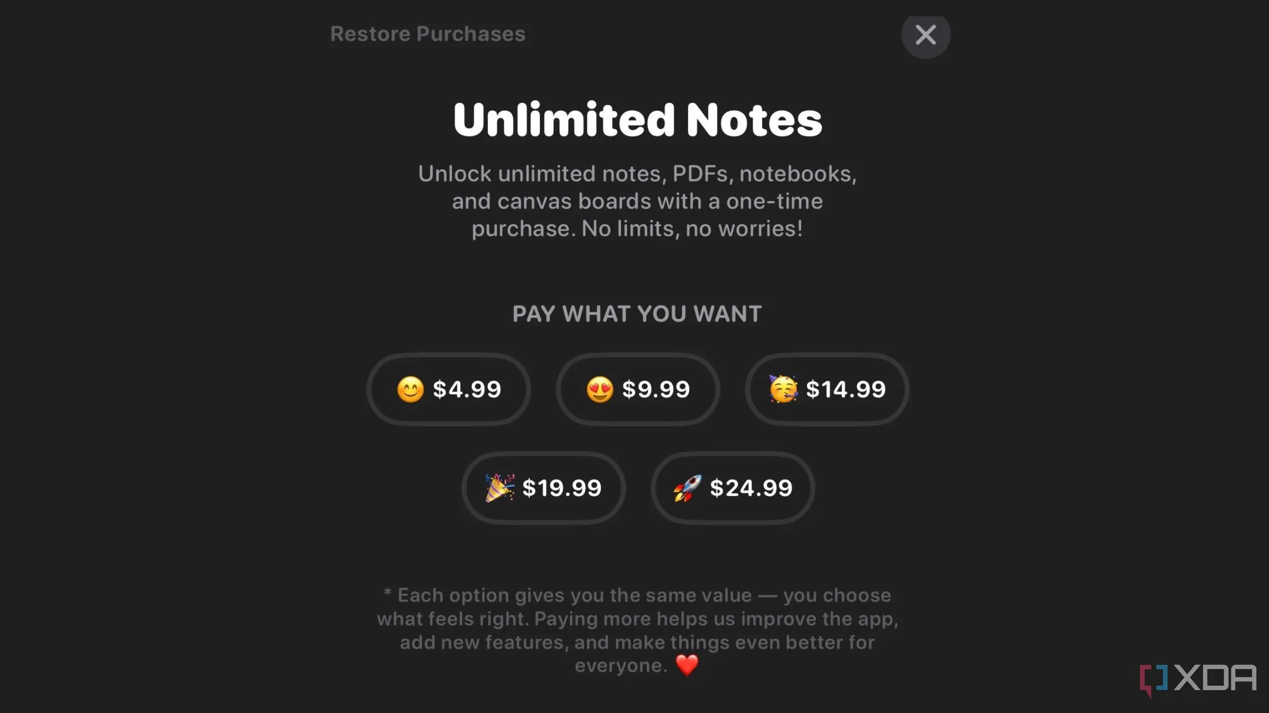 Các tùy chọn nâng cấp Notedrafts Pro với tính năng ghi chú không giới hạn