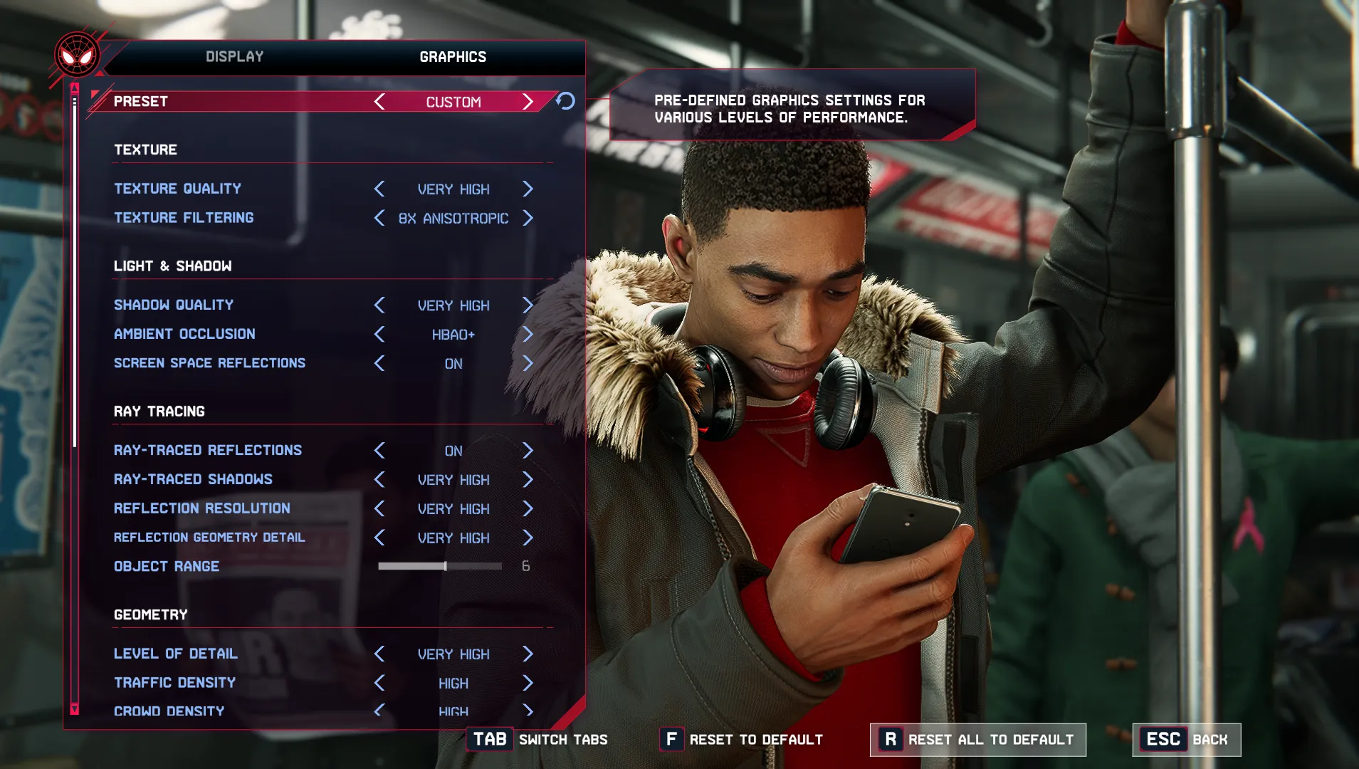 Cài đặt đồ họa trong game Spider-Man: Miles Morales