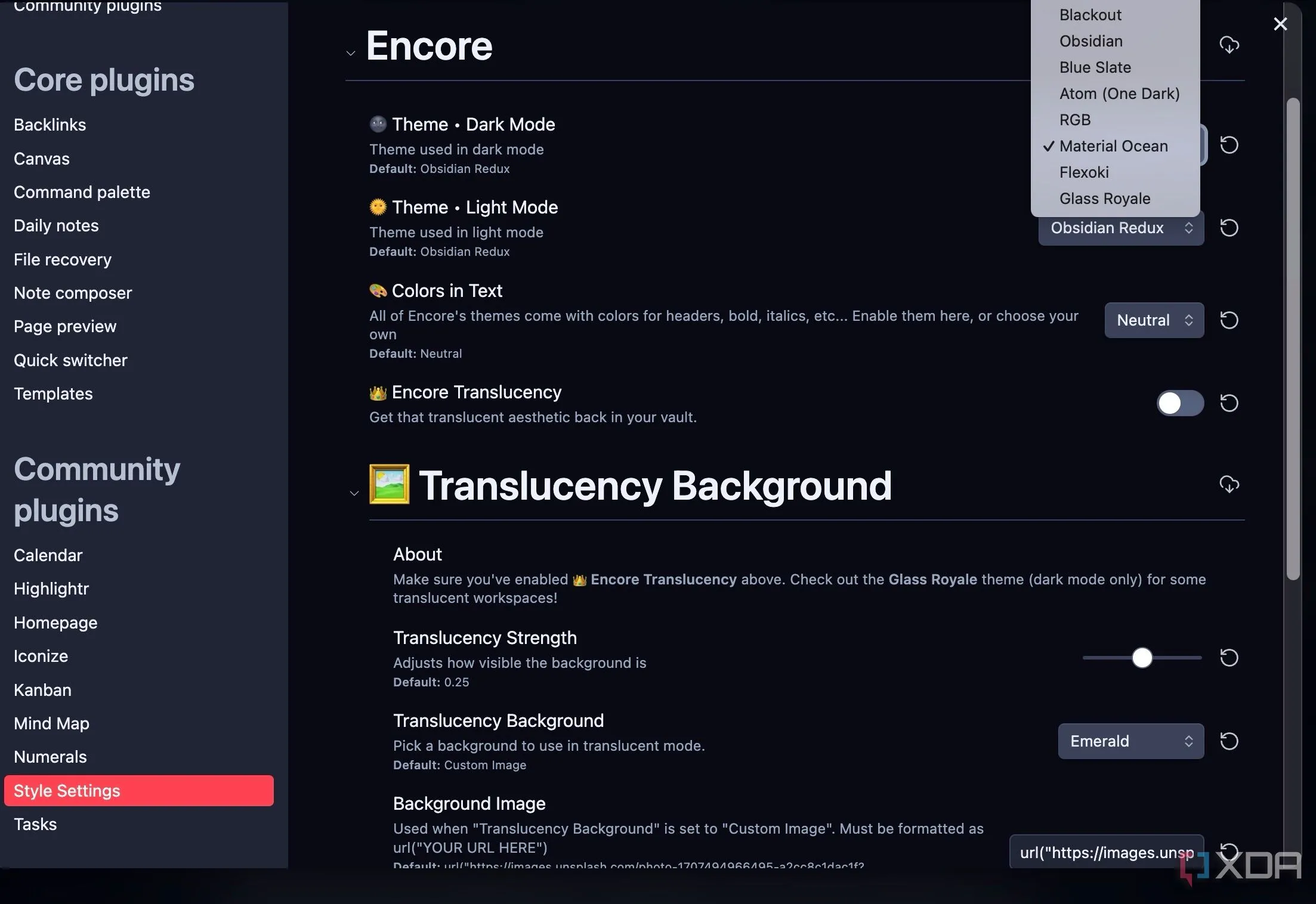 Cài đặt giao diện của theme Encore trong Obsidian