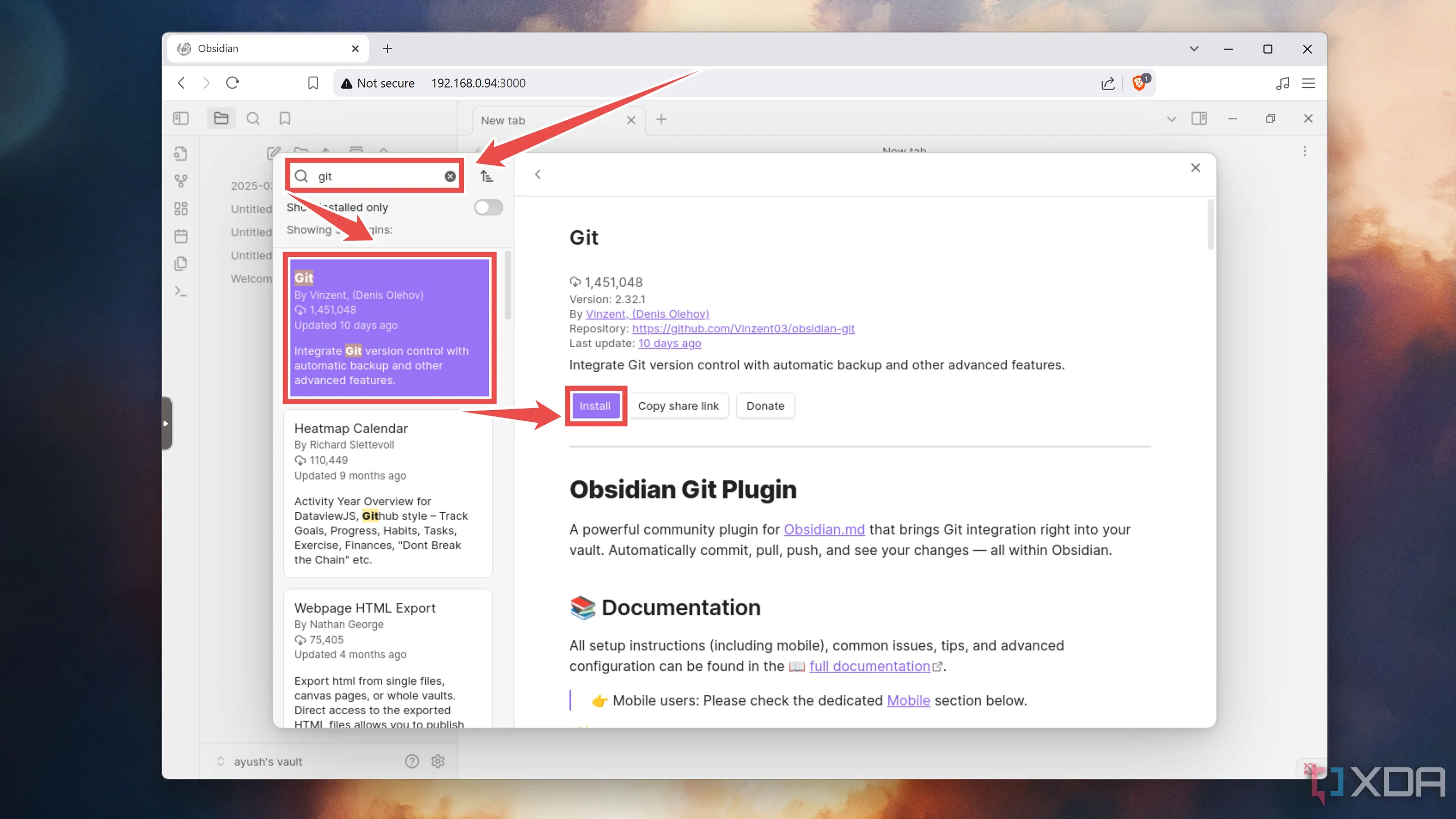 Cài đặt plugin Git cho Obsidian để đồng bộ ghi chú