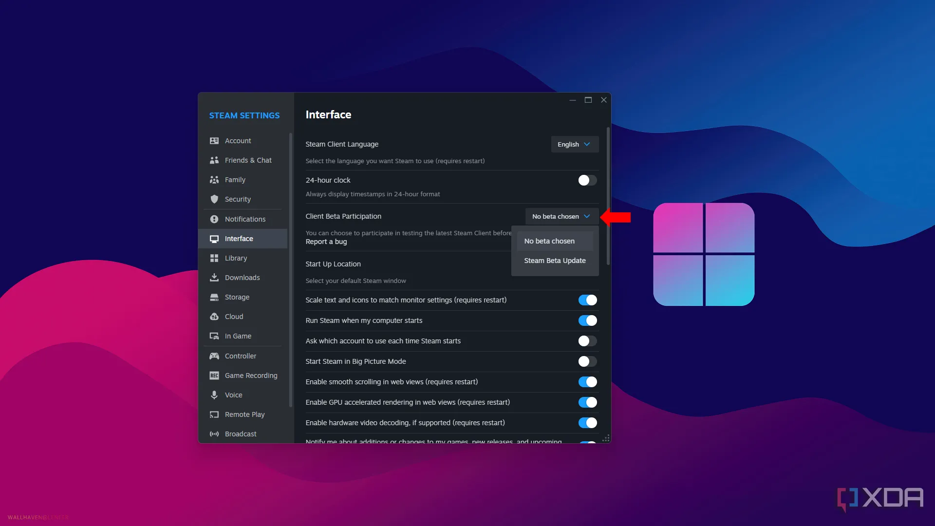 Cài đặt tham gia Steam Beta
