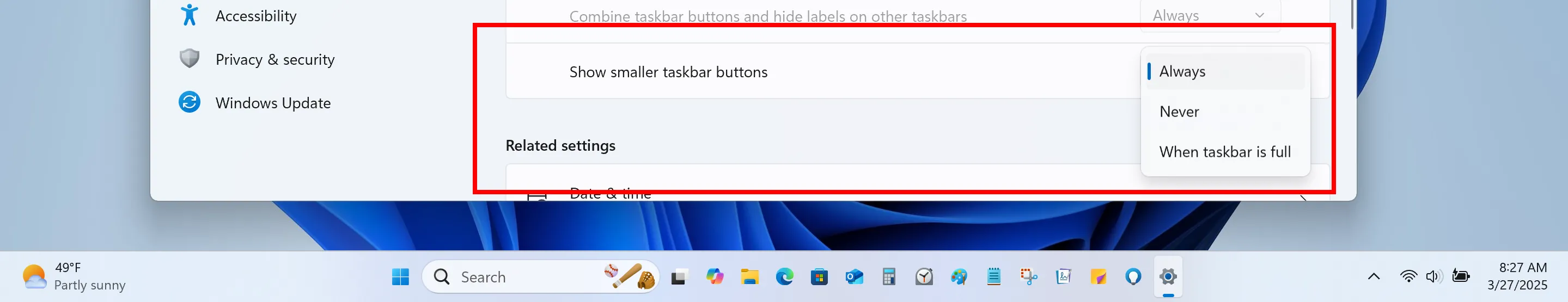 Cài đặt tùy chọn tự động thu nhỏ biểu tượng trên thanh tác vụ Windows 11