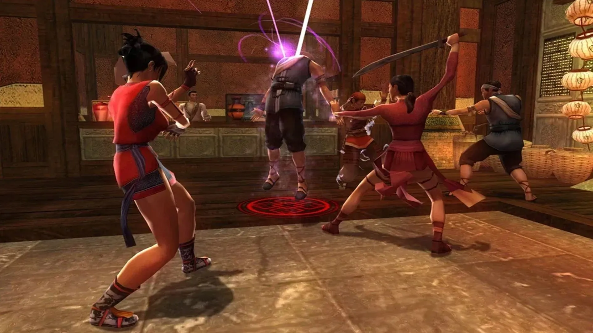 Cận cảnh cảnh chơi game Jade Empire với nhân vật chính đang chiến đấu