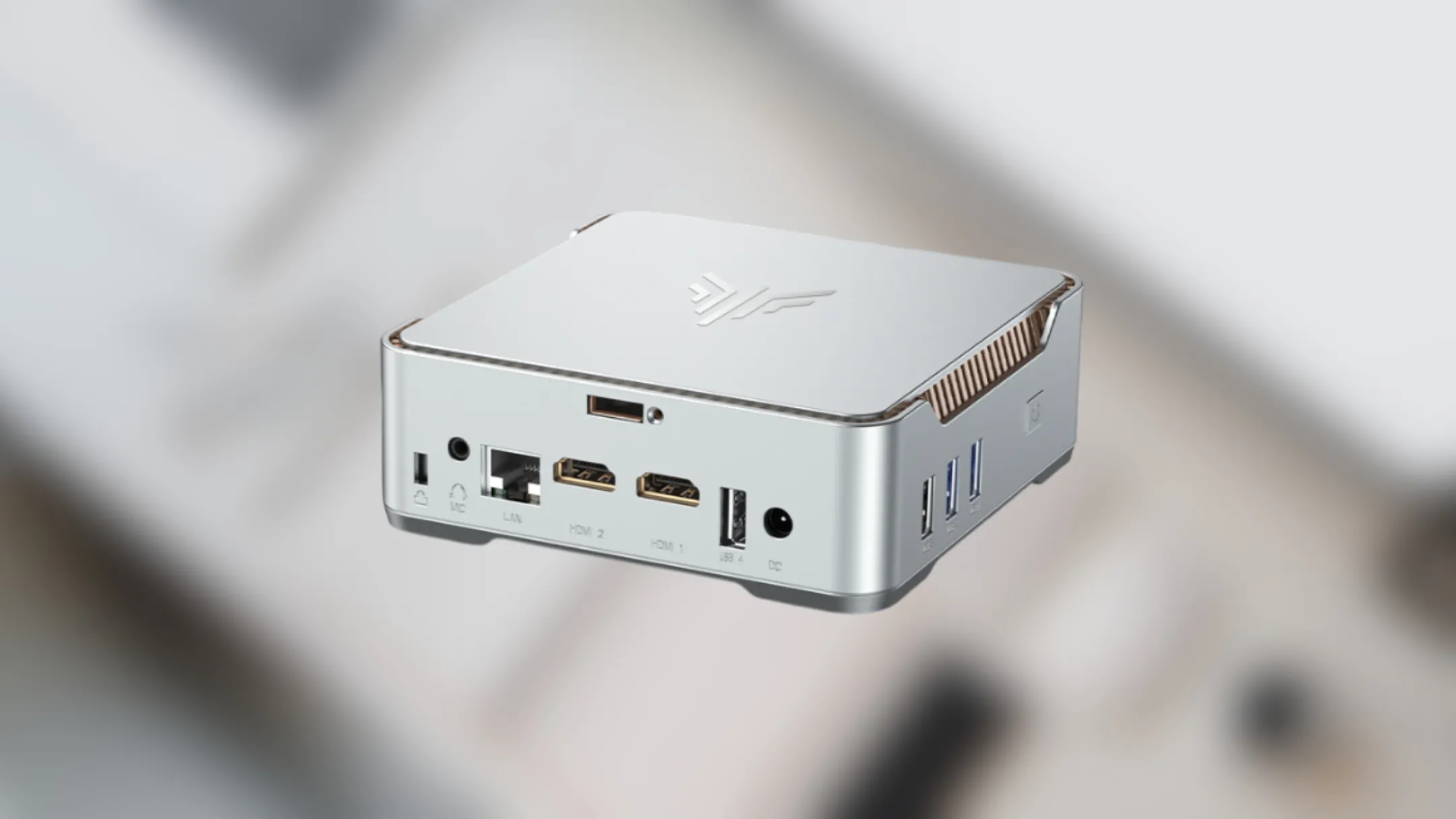 Cận cảnh mini PC KAMRUI GK3Plus với các cổng kết nối đa dạng như HDMI, USB và Ethernet