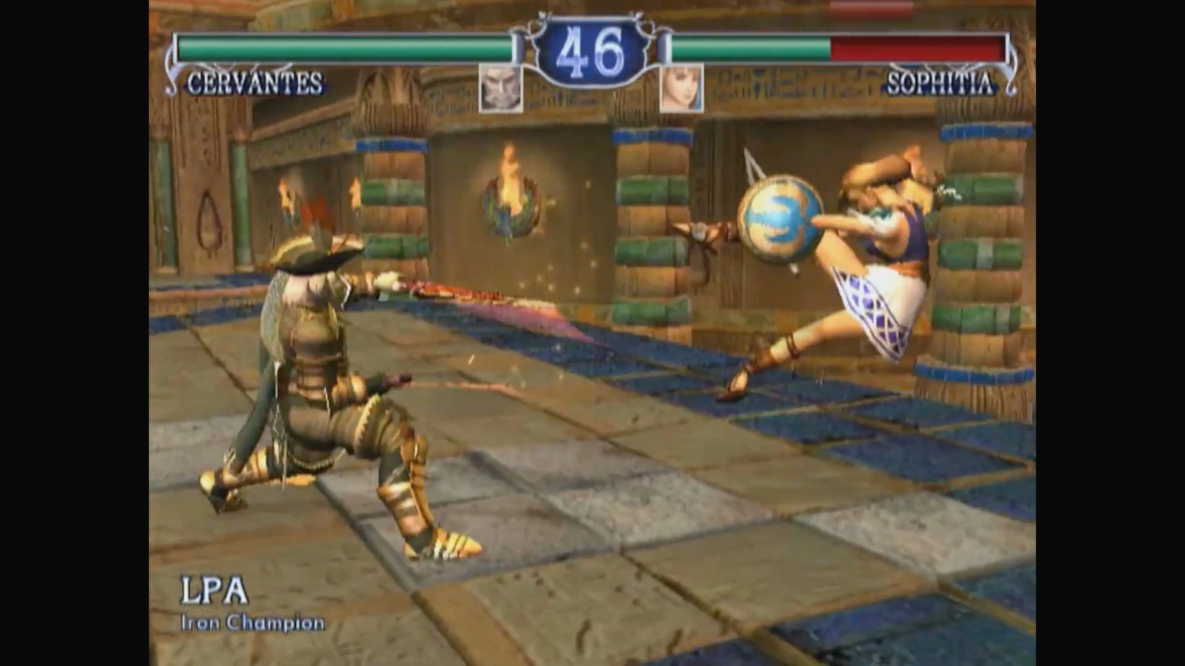 Cảnh đối kháng kịch tính trong SoulCalibur II thông qua giả lập GameCube trên Switch 2.