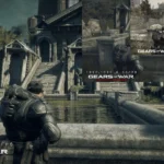 Cảnh trong game Gears of War: Reloaded với đồ họa 4K sắc nét, thể hiện rõ nhân vật chính Marcus Fenix và bối cảnh chiến đấu đặc trưng