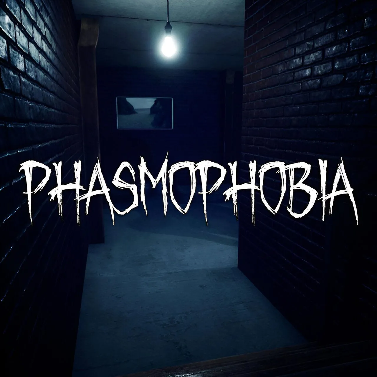 Cảnh trong game Phasmophobia, nhóm người chơi đang sử dụng thiết bị dò ma trong một căn phòng tối.