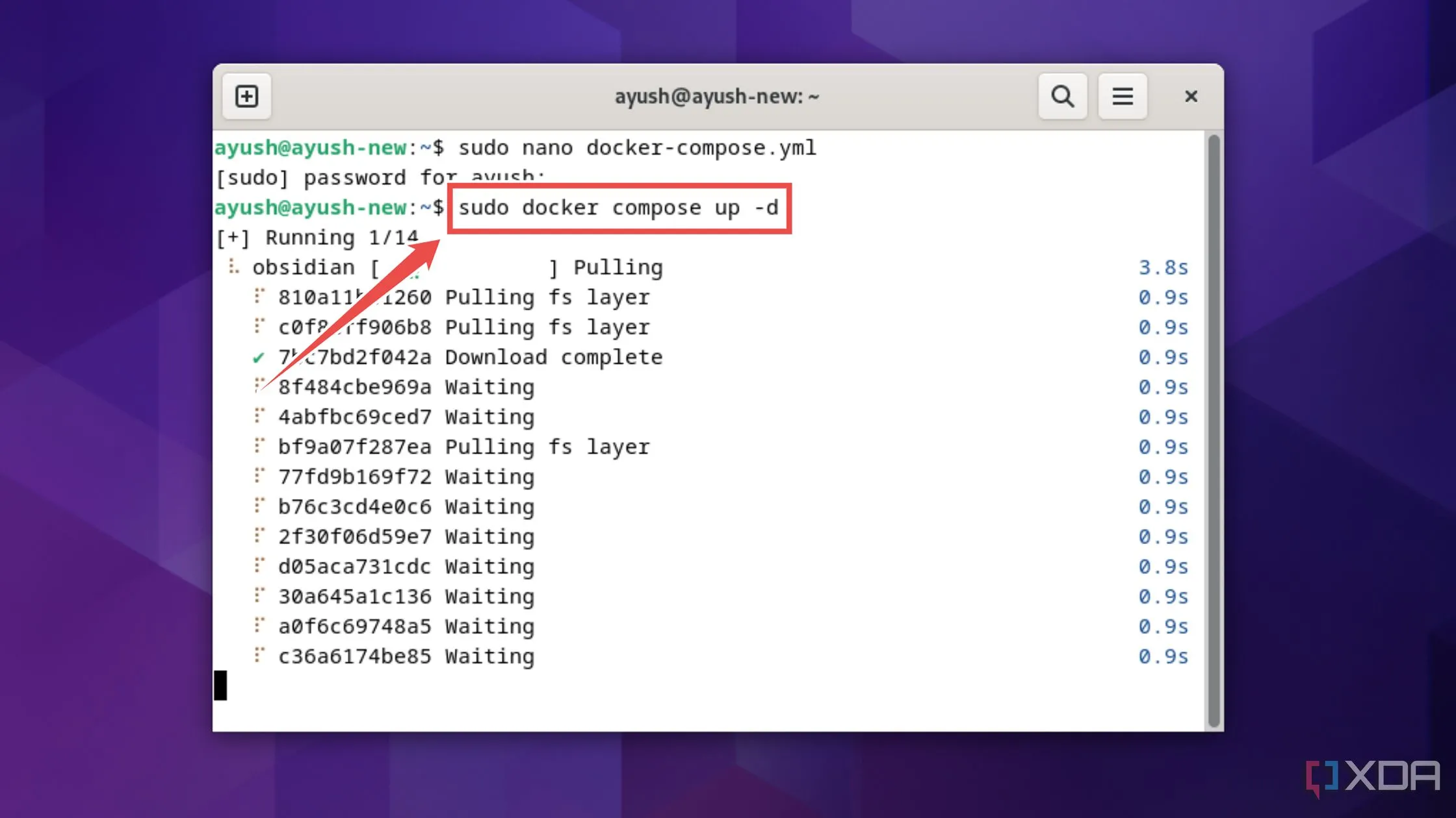 Chạy container Obsidian bằng lệnh docker compose up