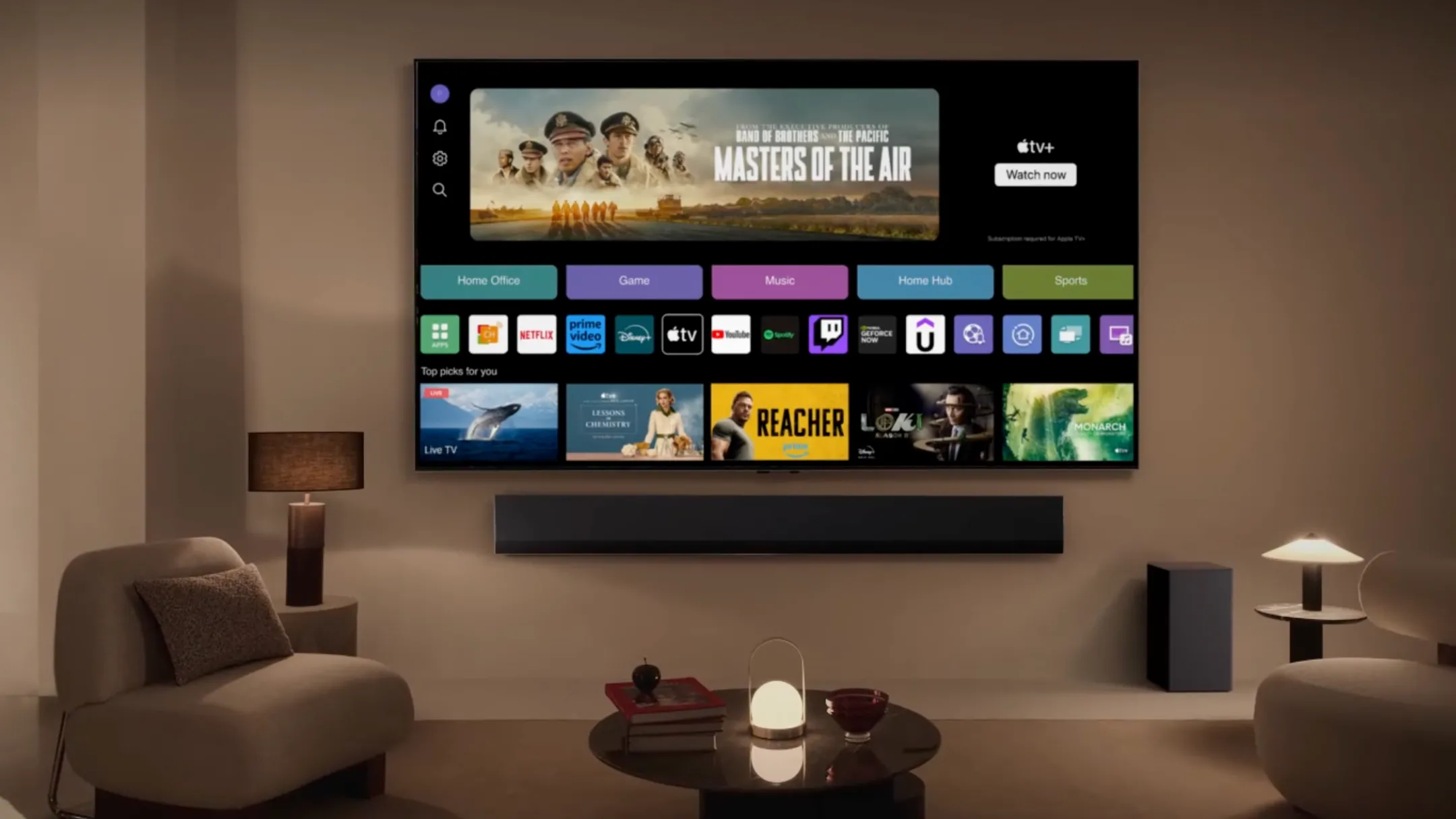 Chi tiết cạnh bên và viền màn hình mỏng của TV LG UT70 Series