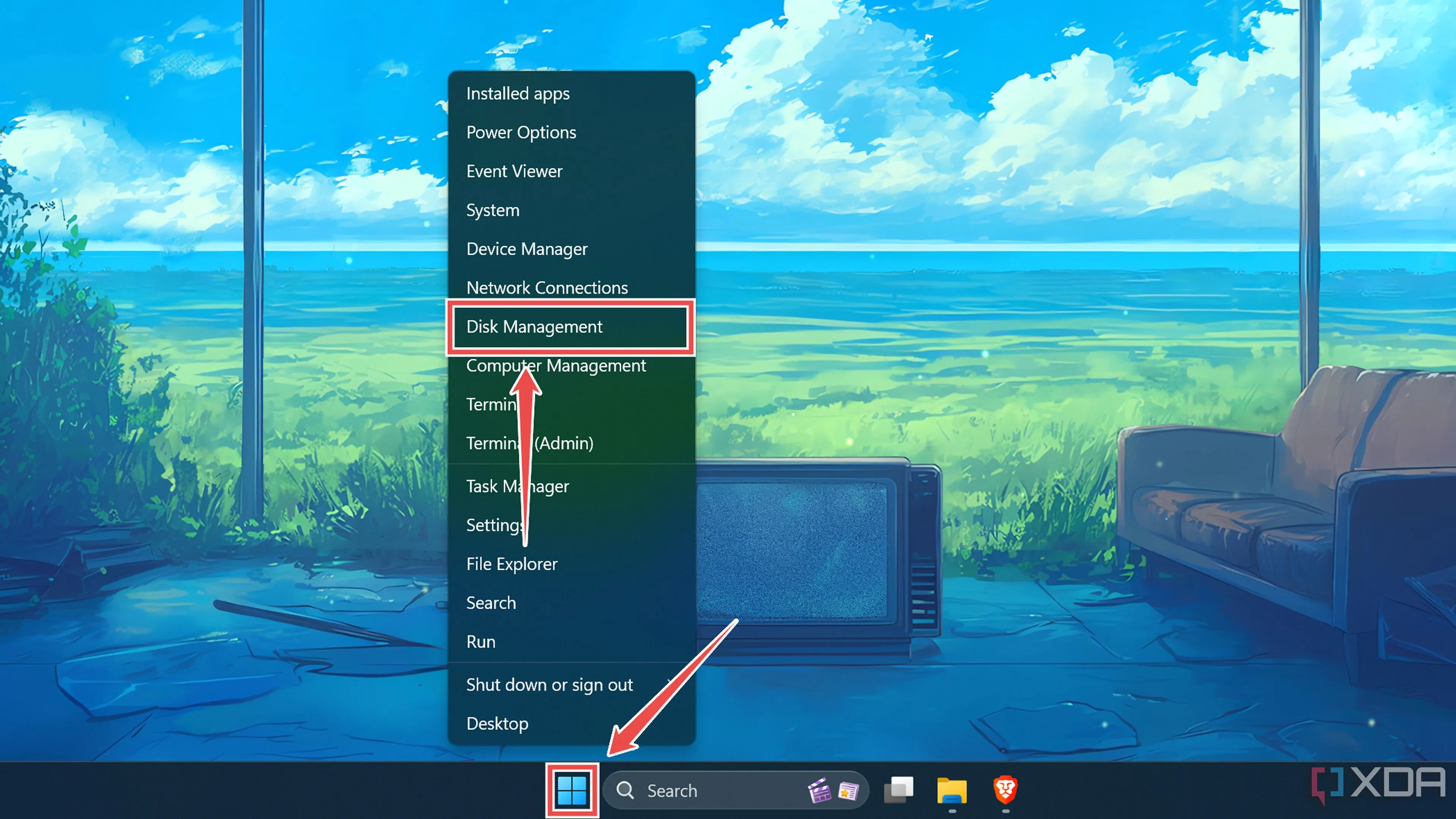 Chọn tùy chọn Disk Management từ menu chuột phải nút Start