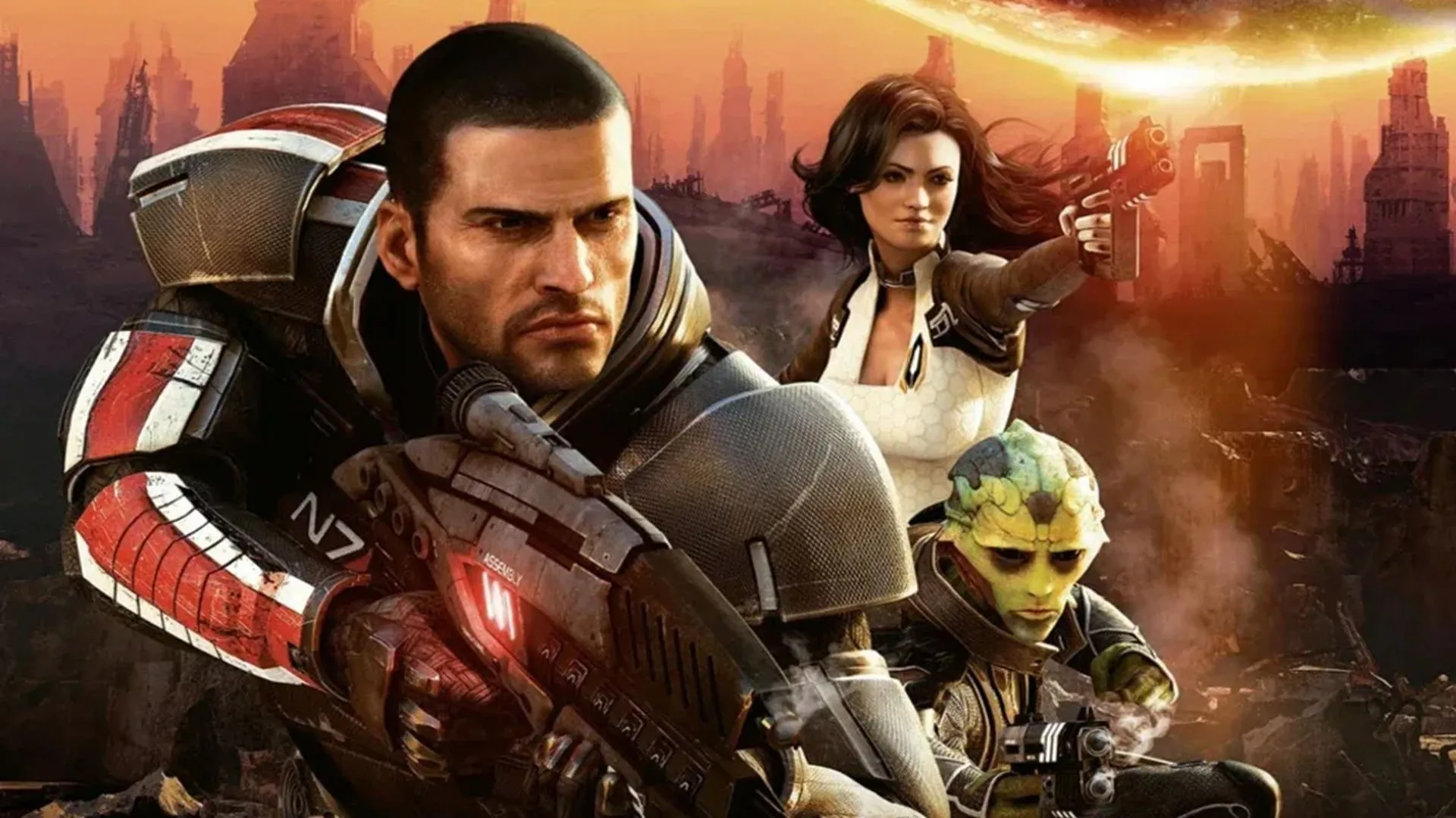 Commander Shepard và đồng đội trong ảnh quảng bá Mass Effect 2, một tựa game nhập vai đỉnh cao trên Xbox 360.