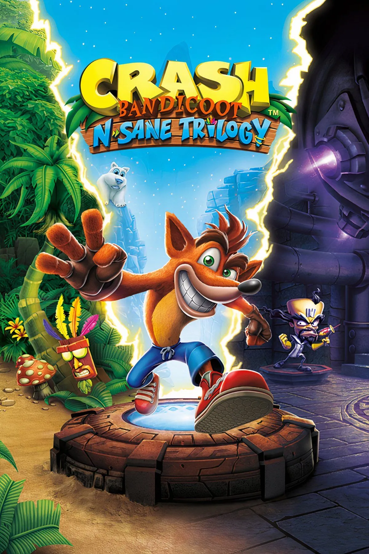 Crash Bandicoot N. Sane Trilogy - nhân vật Crash đang xoay người tấn công kẻ địch trong khung cảnh rừng nhiệt đới HD.