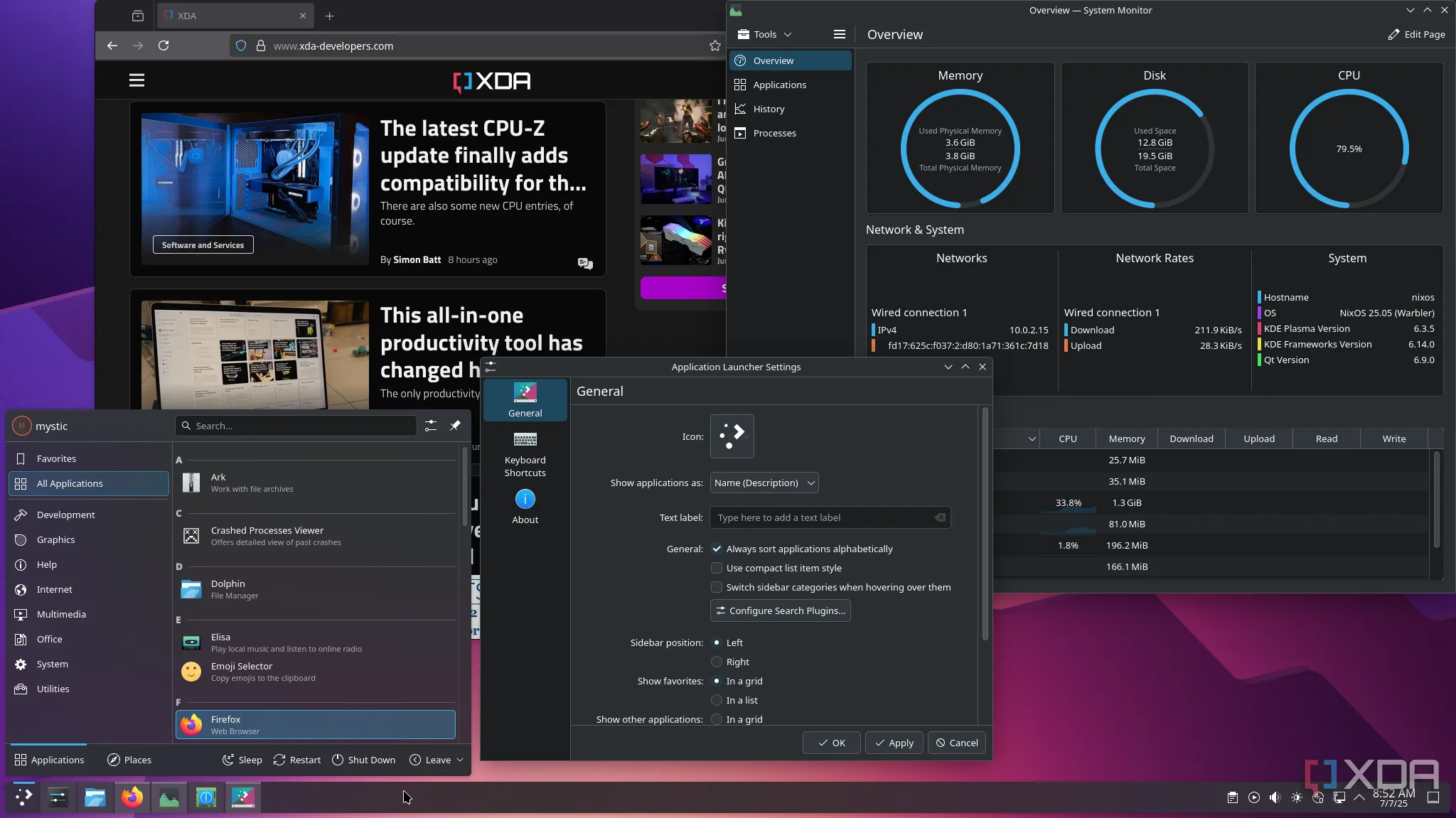 Danh sách ứng dụng trên môi trường KDE Plasma của NixOS