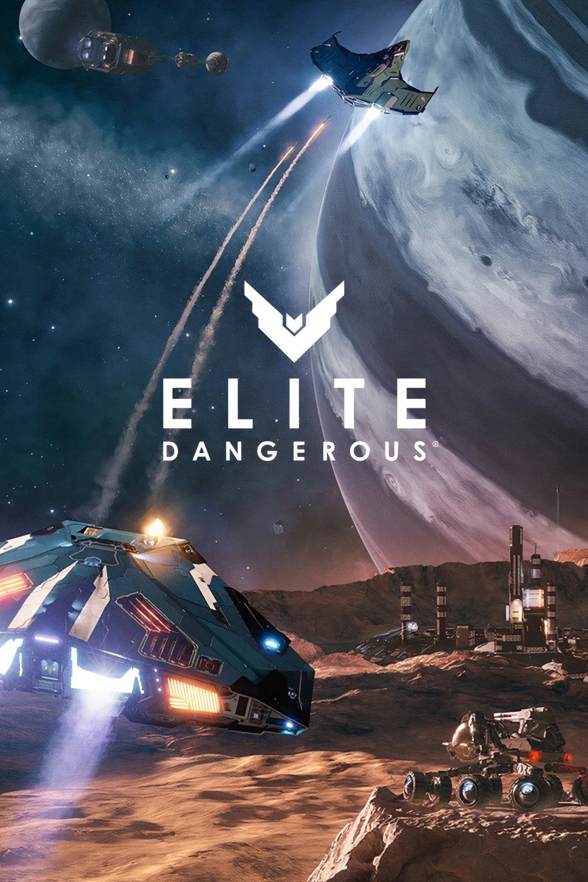 Elite Dangerous: Tàu không gian bay qua hành tinh và trạm vũ trụ, mô tả game mô phỏng.