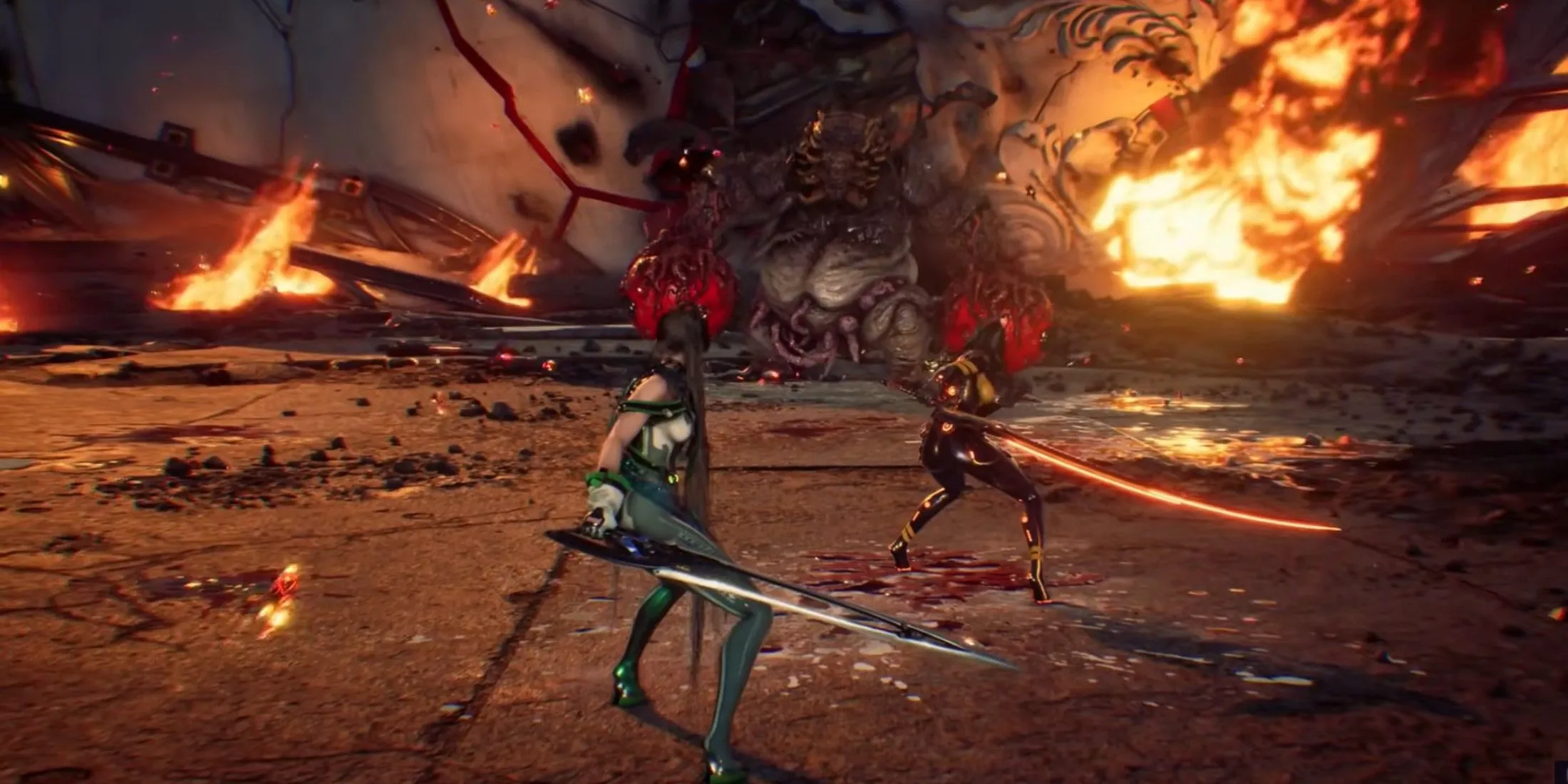 Eve di chuyển trong môi trường đổ nát của Stellar Blade, thể hiện yếu tố platforming.