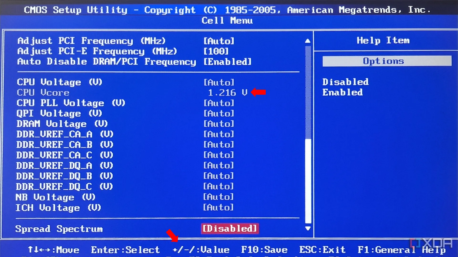 Giao diện cài đặt điện áp CPU trong BIOS hoặc phần mềm undervolt