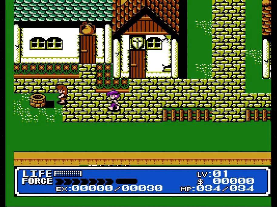 Giao diện chiến đấu của game nhập vai Crystalis trên hệ máy NES
