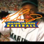 Giao diện chơi game Ken Griffey Jr. Presents Major League Baseball trên SNES với cầu thủ đang đánh bóng và bảng điểm