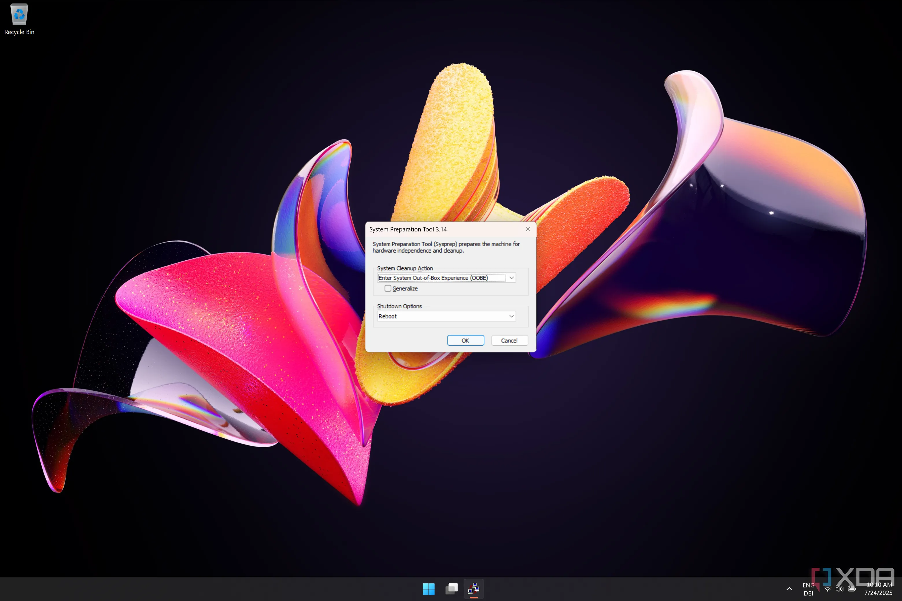 Giao diện công cụ System Preparation Tool (Sysprep) trên Windows 11
