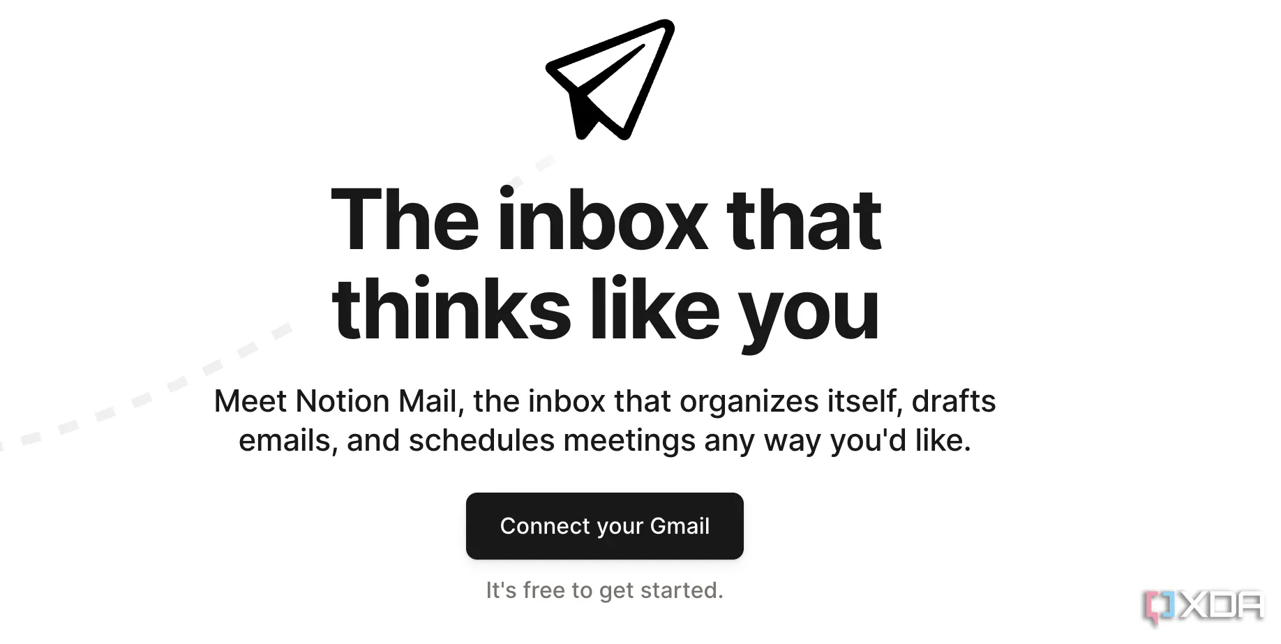 Giao diện Notion Mail cho phép người dùng kết nối tài khoản Gmail để bắt đầu sử dụng miễn phí