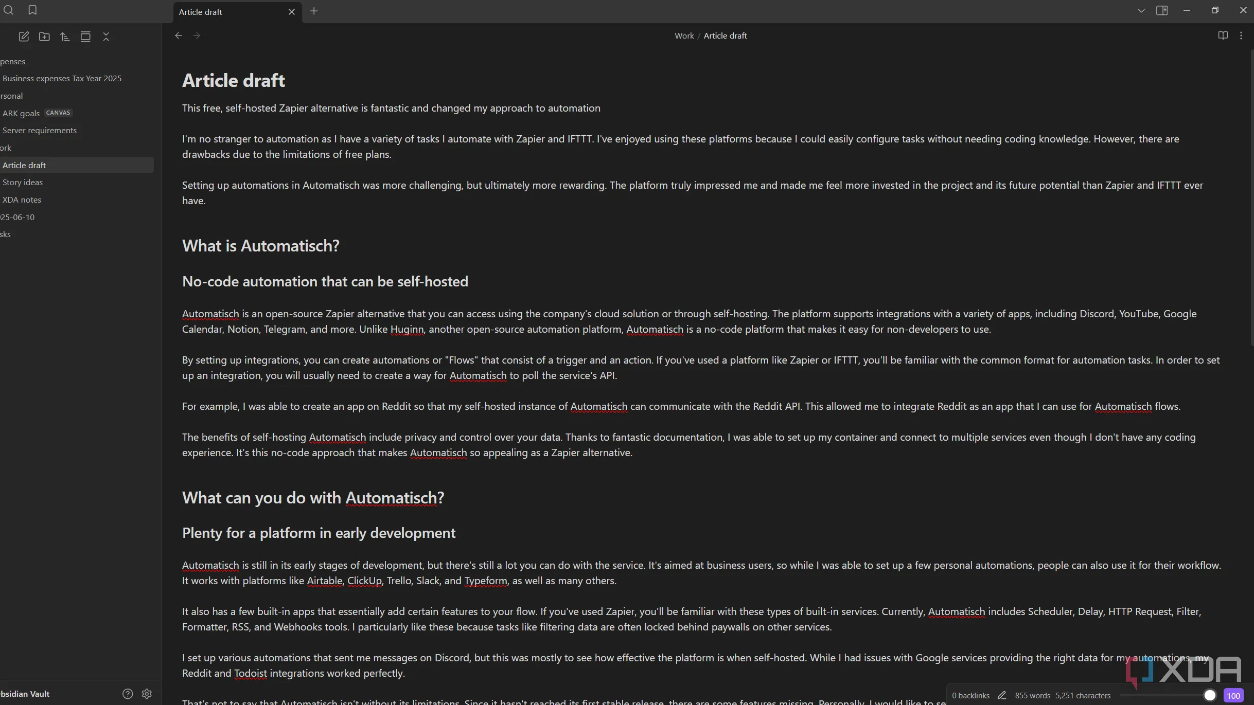 Giao diện Obsidian sau khi điều chỉnh chiều rộng trình soạn thảo bằng plugin Editor Width Slider