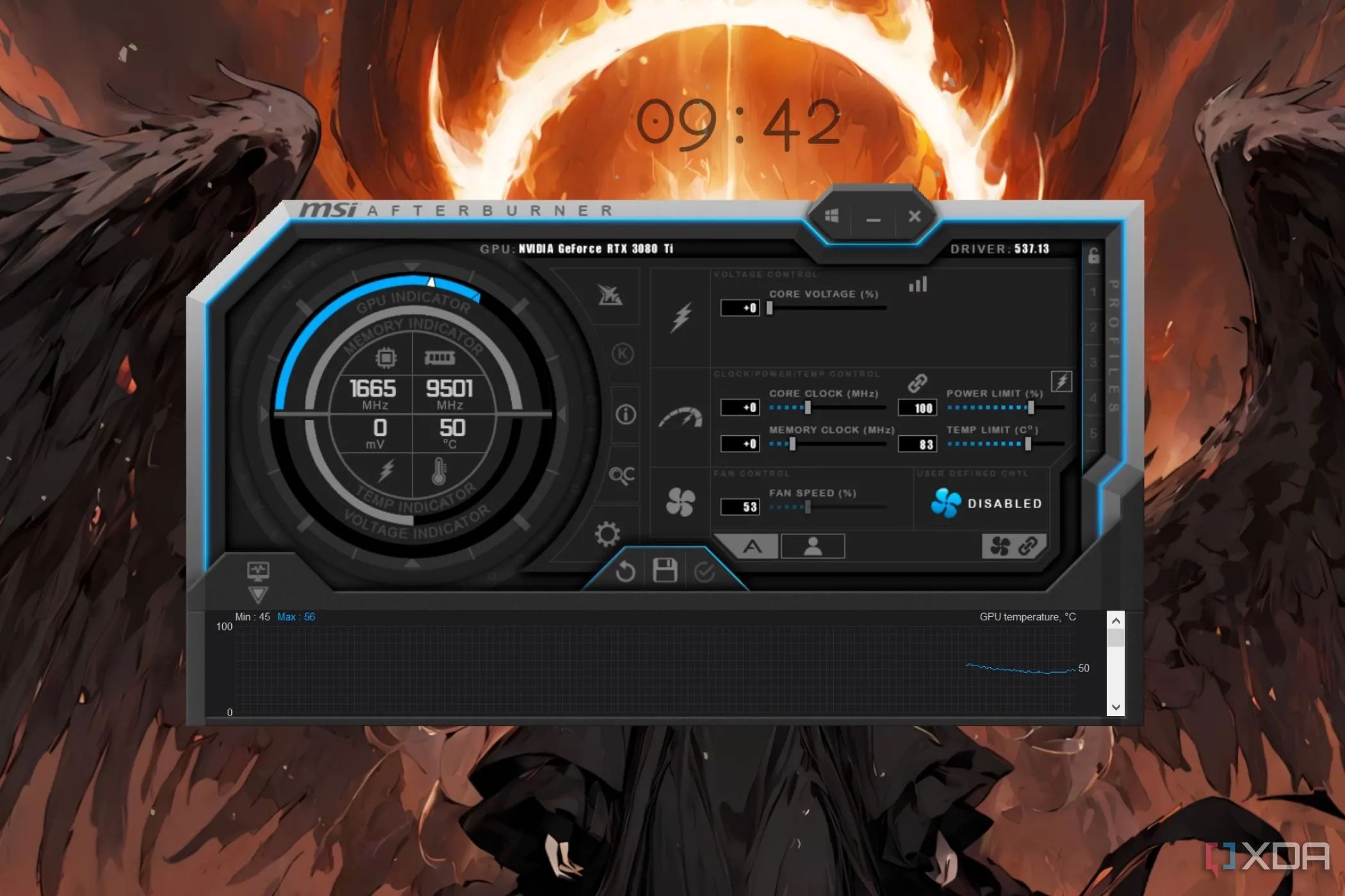 Giao diện phần mềm MSI Afterburner để tinh chỉnh card đồ họa