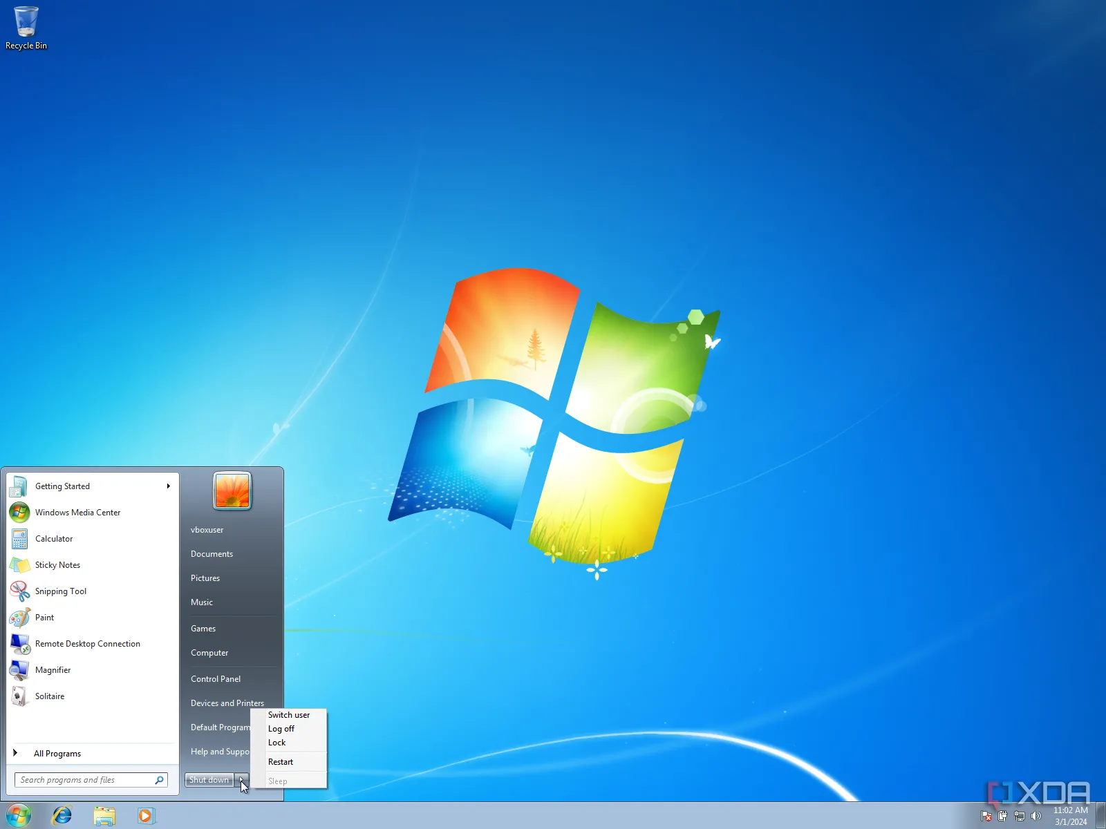 Giao diện Start Menu của Windows 7, hệ điều hành đã cập nhật quy tắc xử lý âm thanh
