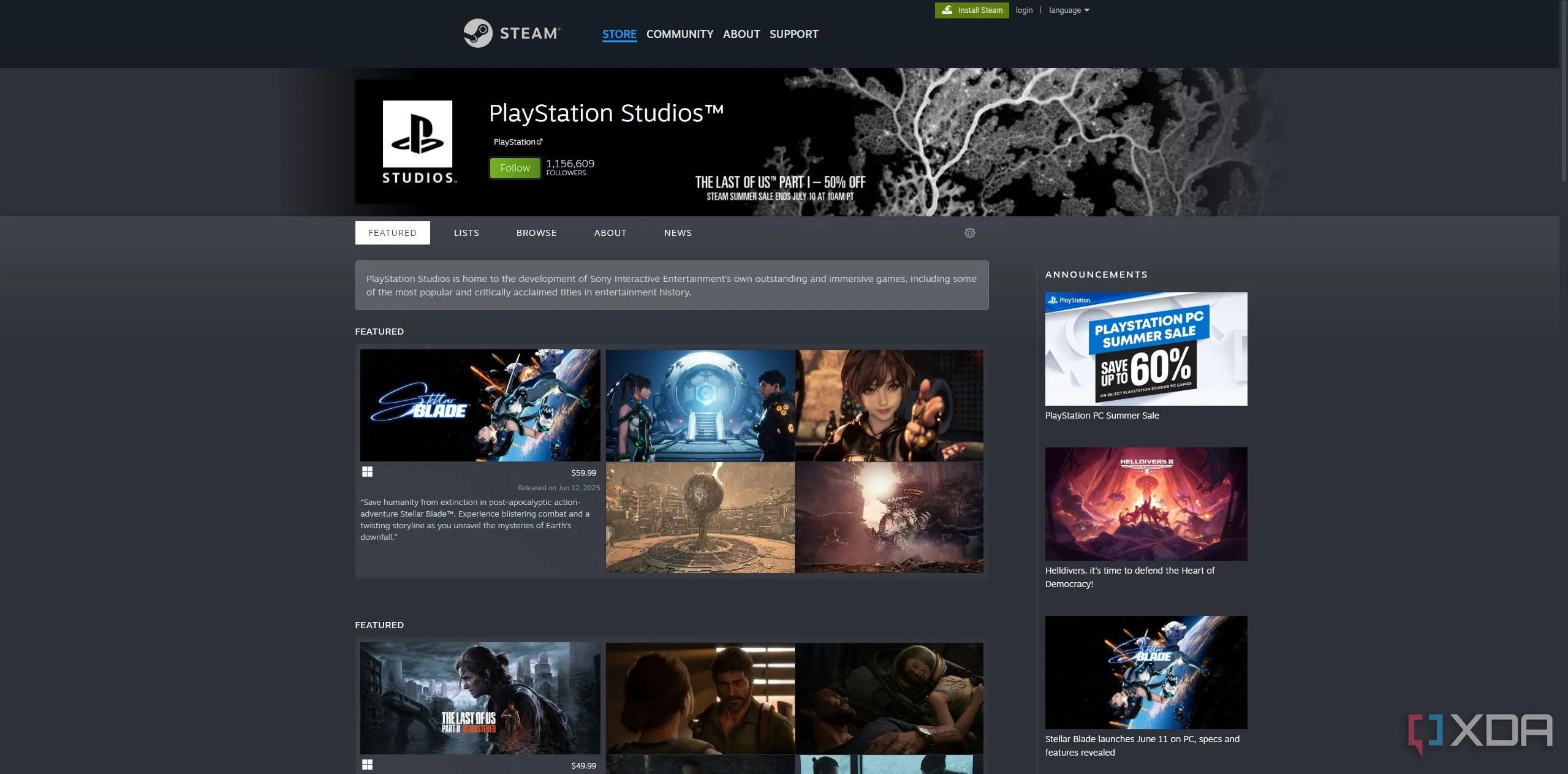 Giao diện Steam hiển thị các tựa game độc quyền của PlayStation Studios đã phát hành trên PC.