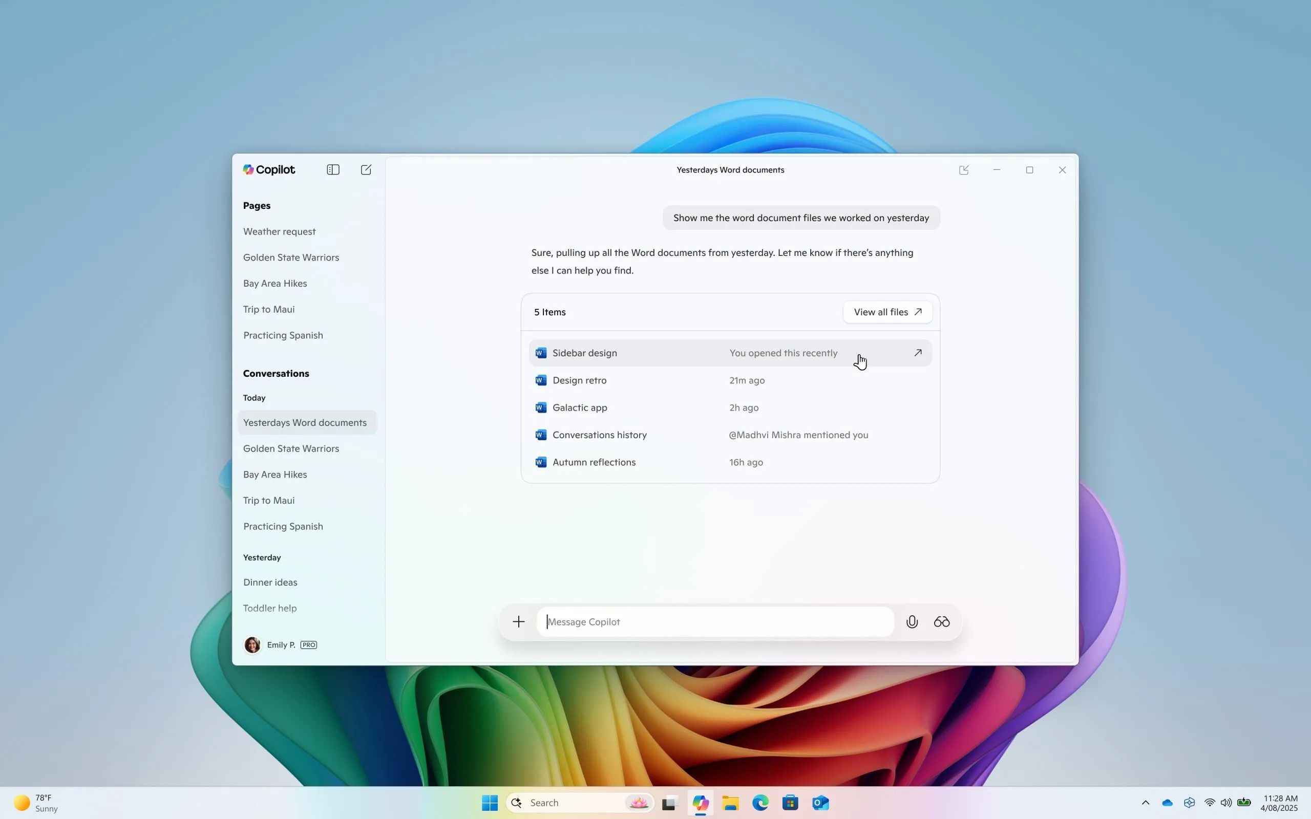 Giao diện tìm kiếm tệp bằng Copilot trên Windows 11