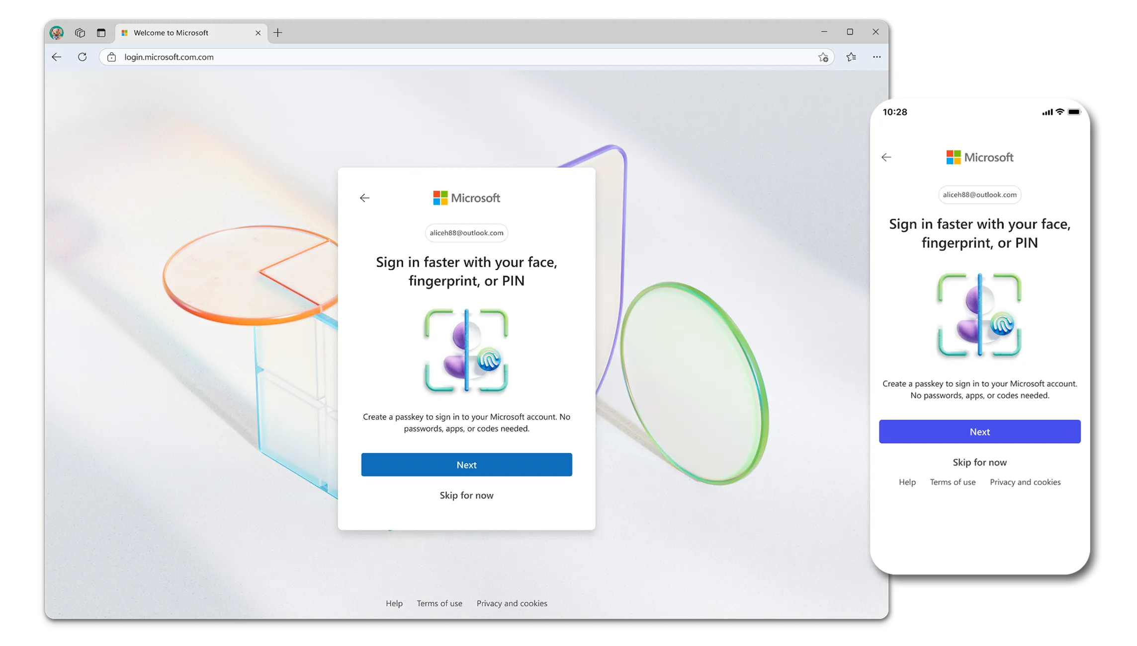 Giao diện tùy chọn đăng nhập không mật khẩu của Microsoft