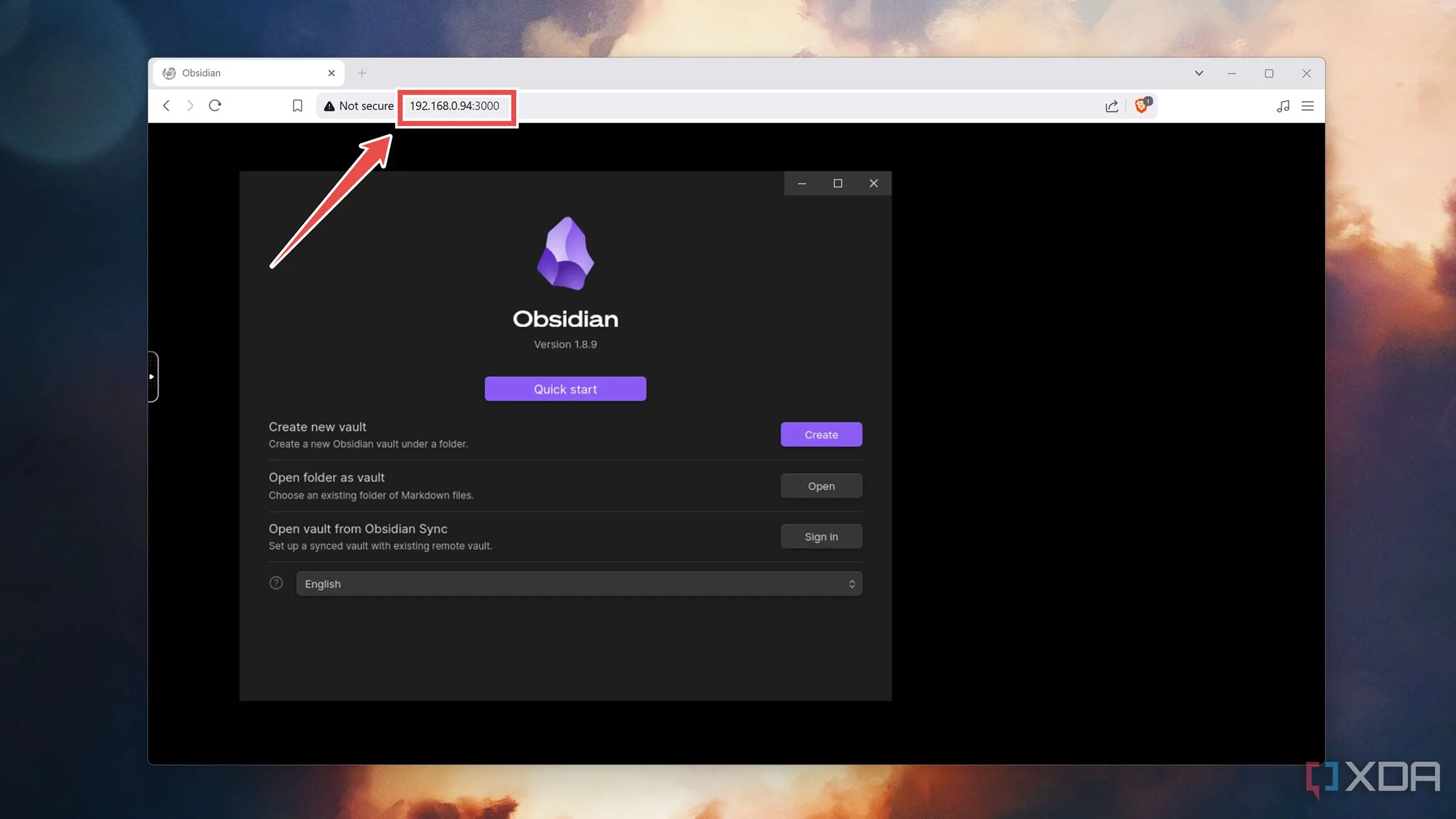 Giao diện web của Obsidian sau khi triển khai Docker