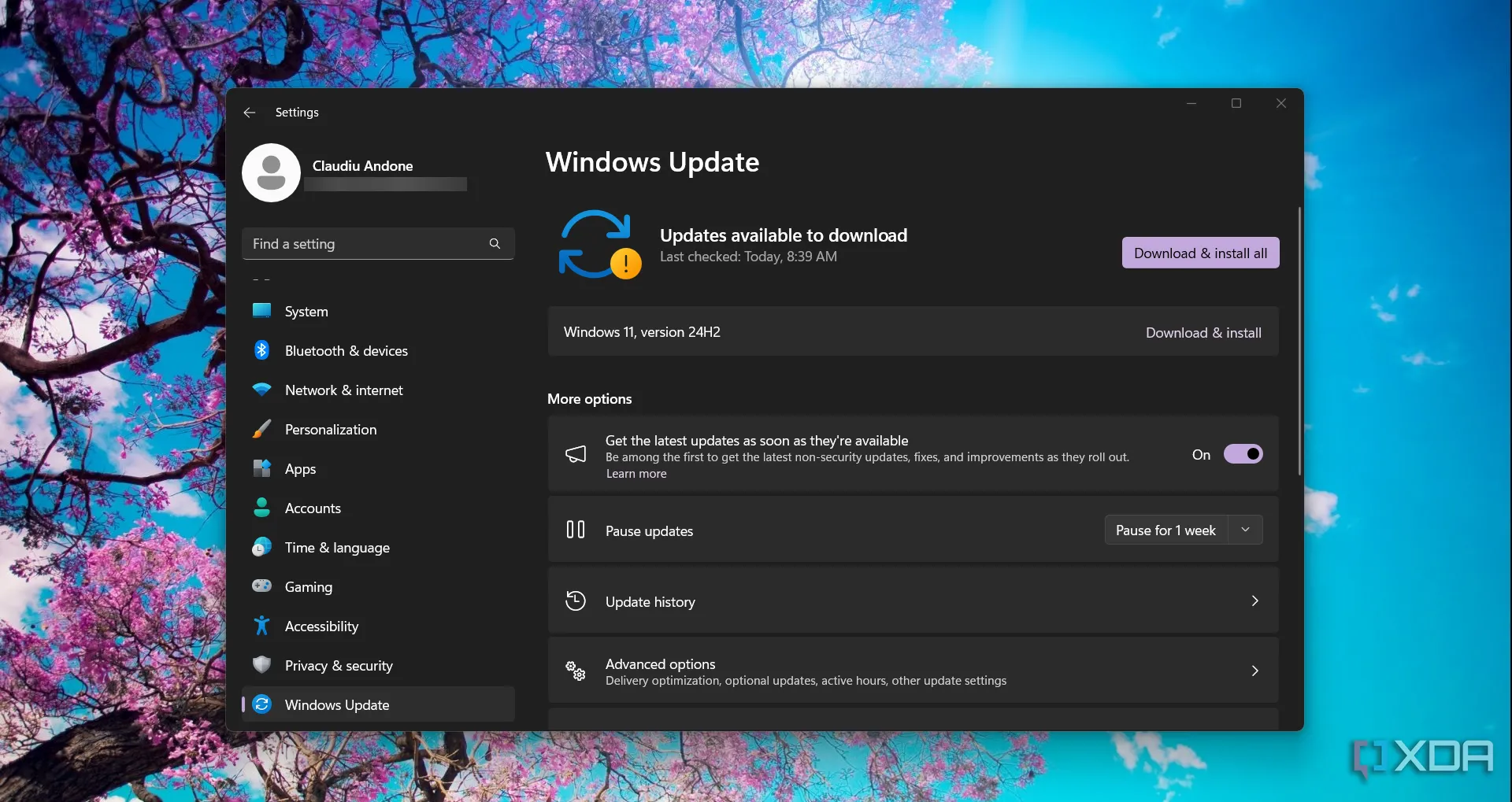 Giao diện Windows Update trong Cài đặt Windows 11 cho thấy trạng thái cập nhật hệ thống.